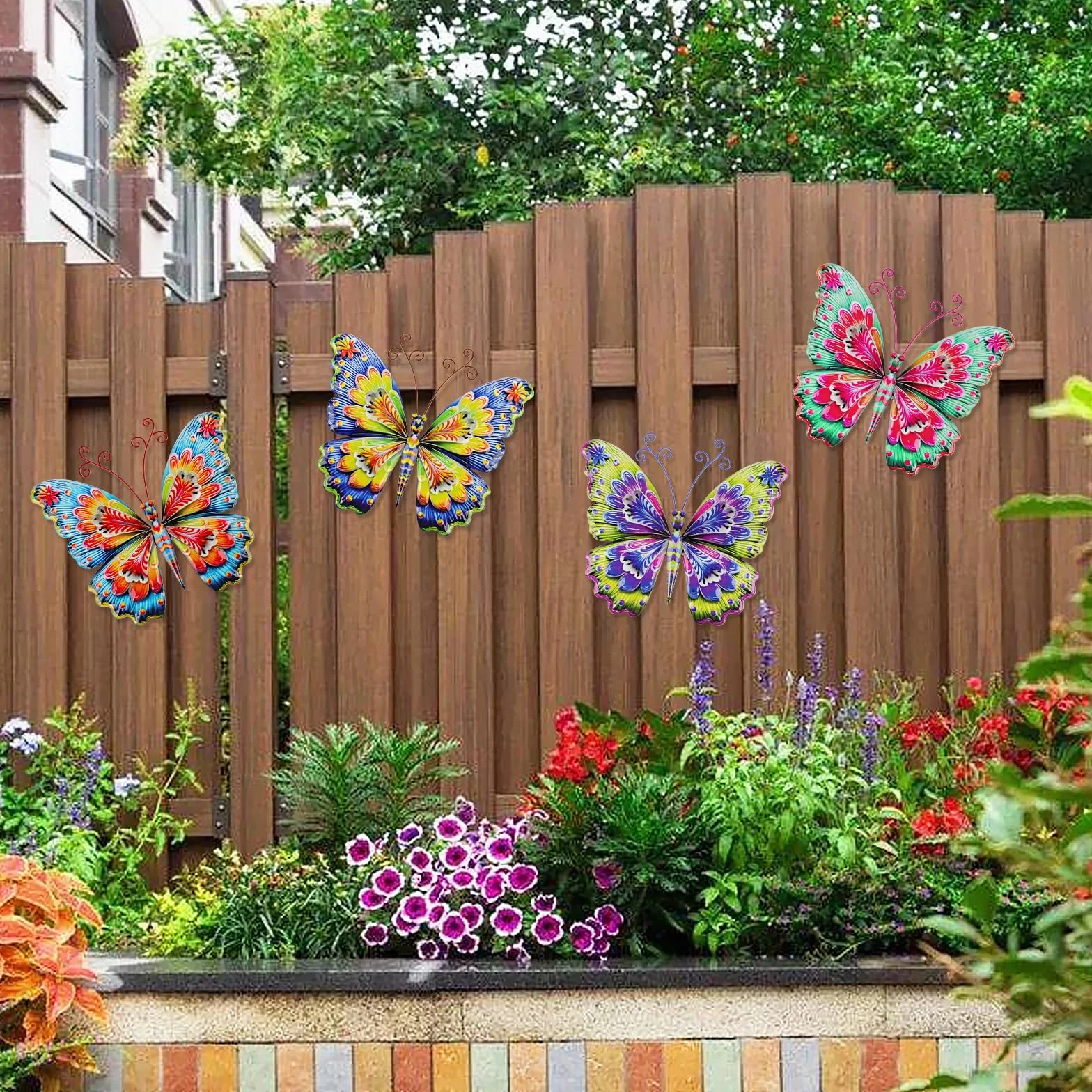 YiYa 4 Pièces Décoration Murale en Métal Papillon Art Mural pour Jardin Exterieur