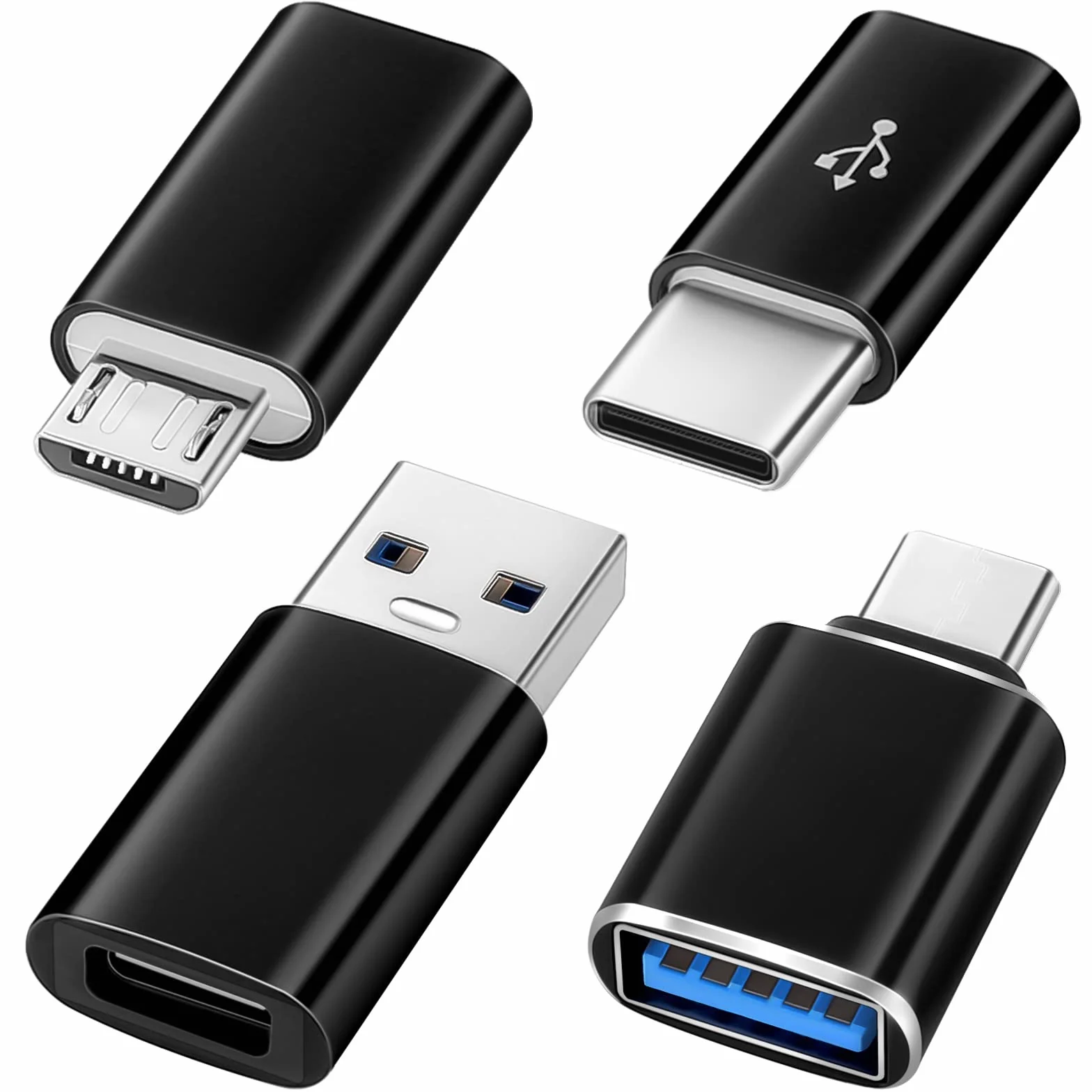 AXFEE Adapter USB C na USB, adapter micro USB na USB C, superszybki transfer danych i szybkie ładowanie, kompatybilny z iPhonem/PC/Samsung/iPad/laptopem/MacBookiem itp. (4 sztuki), Q1-3473943
