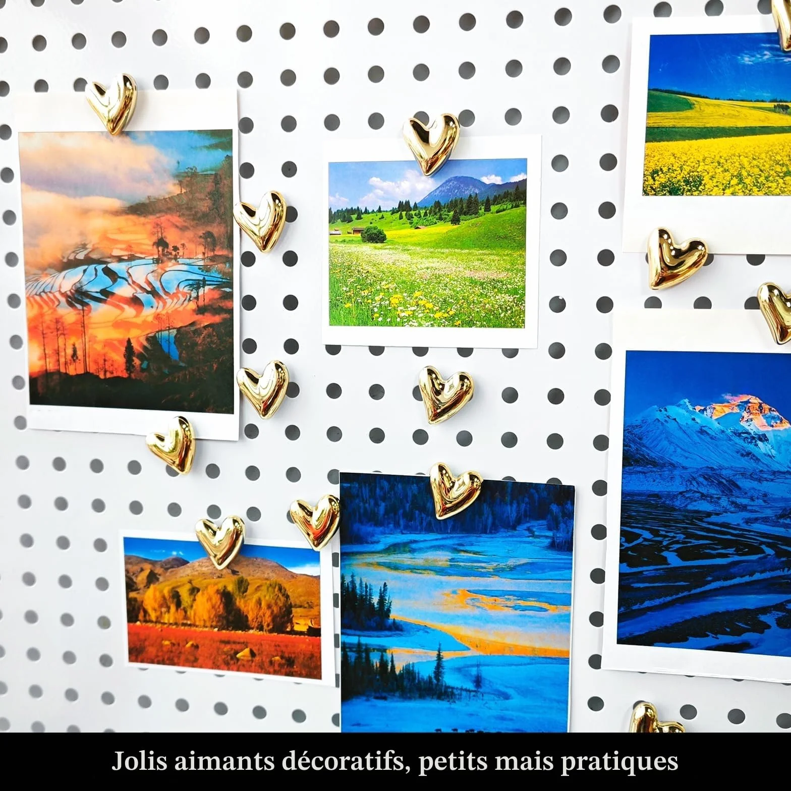 Aimants Frigo Dorés en Forme de Cœur, 3D Magnets Puissants pour Réfrigérateur et Décoration Magnétique