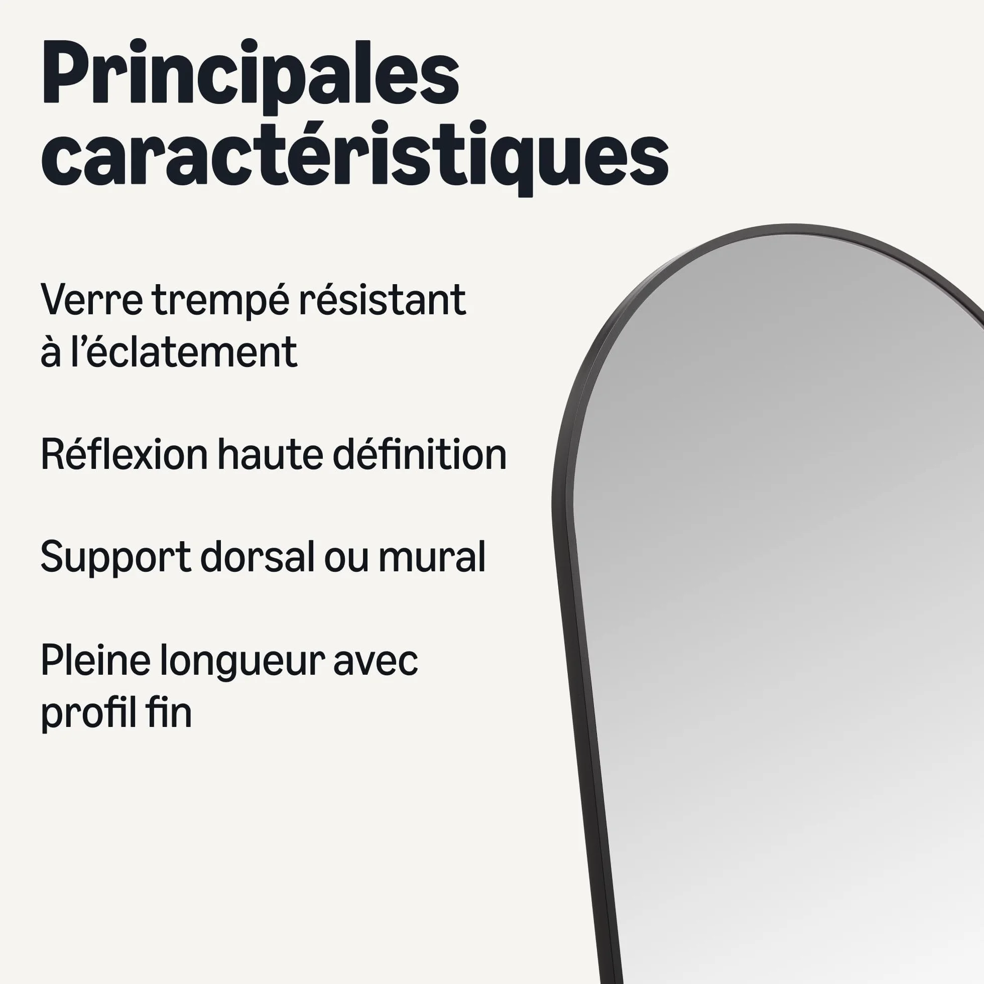 Amazon Basics Miroir Arche Pleine Longueur 149,9cm x 40,6cm, Fixation Murale, Noir