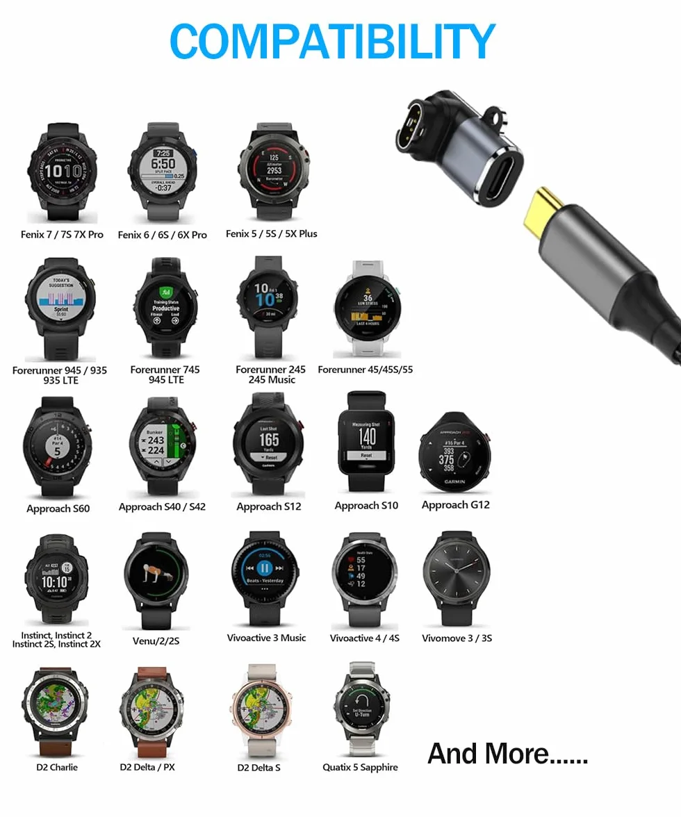 Adapter kabla ładowania USB C do Garmin Watch 4 Pack,Złącze Kabla Danych typu C do Garmin Fenix 8 7 6 Pro Solar,Vivoactive 6 5 4S,Venu 4 3 3S SQ,Forerunner 165/55/970/965/265/170/70,Instinct 3,Epix 2