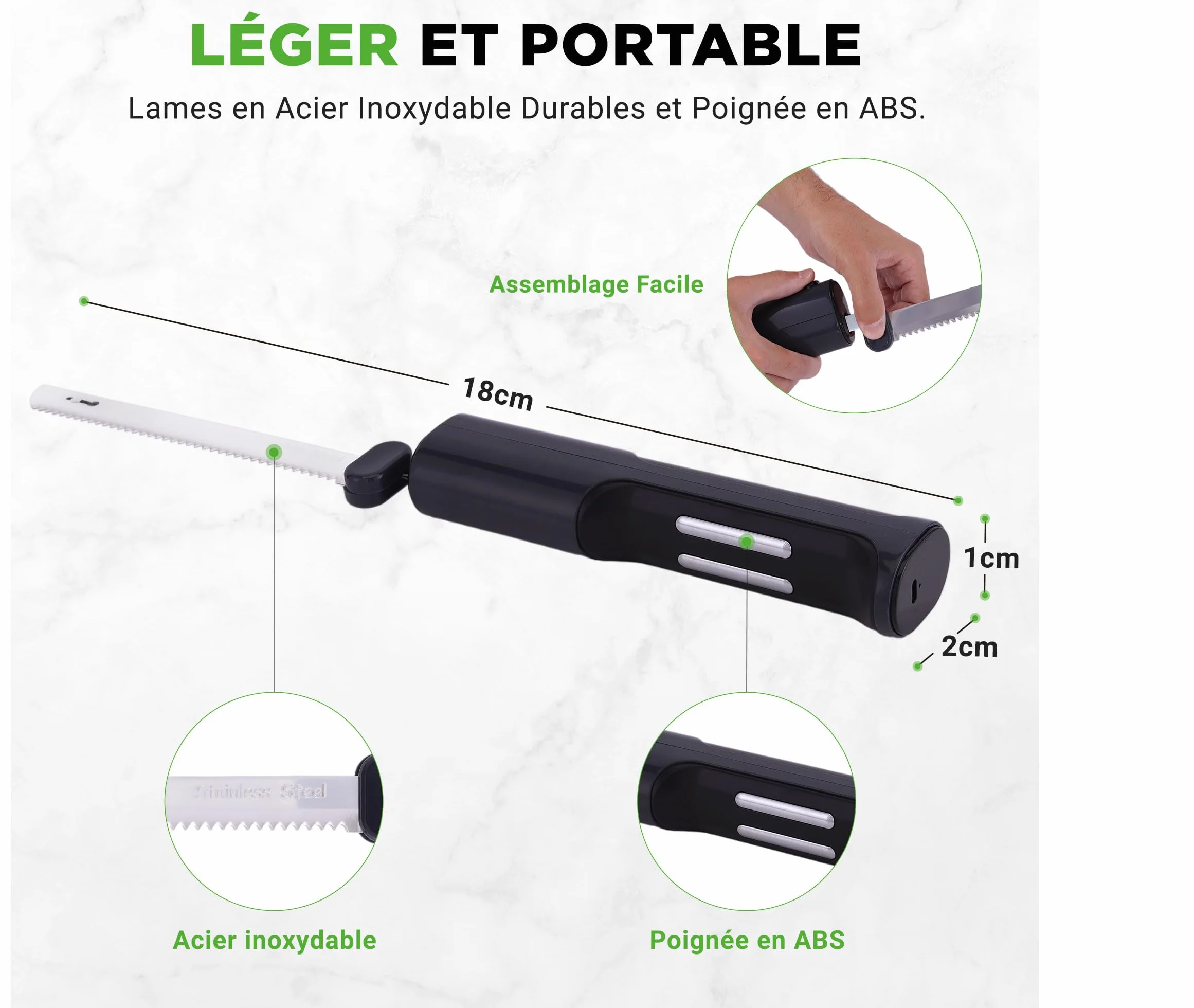 NutriChef Couteau Électrique de Cuisine – Couteau à Découper pour Viande, Volaille, Pain et Fromage, Lames en Acier, Modèle Sans Fil, Bouton Sécurité ON/OFF, Noir