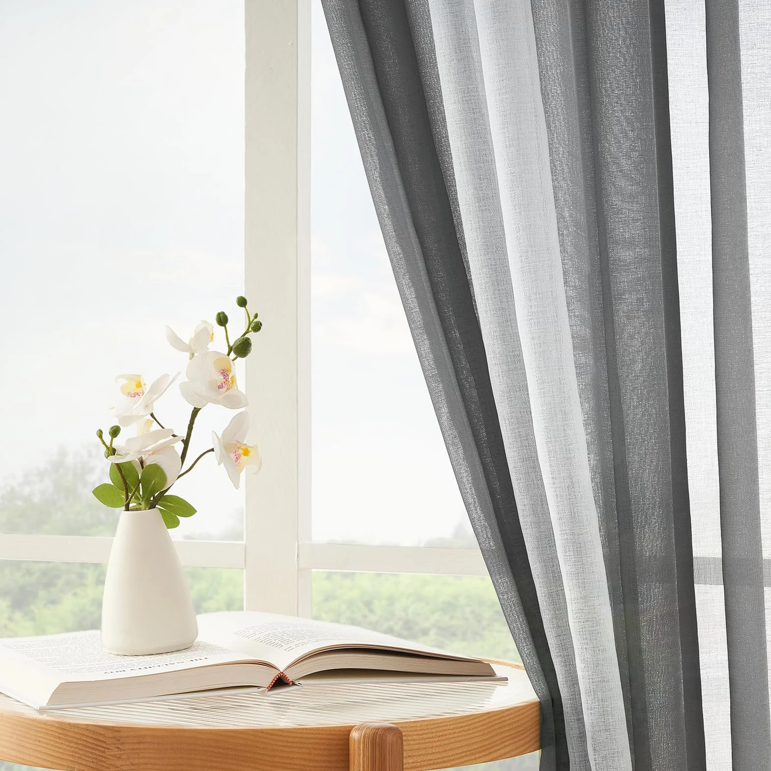 MRTREES Rideau Voilage Fenetre Dégradé Gris Oeillets 140x230 CM Lot de 2 Panneaux Voilages pour Chambre Salon