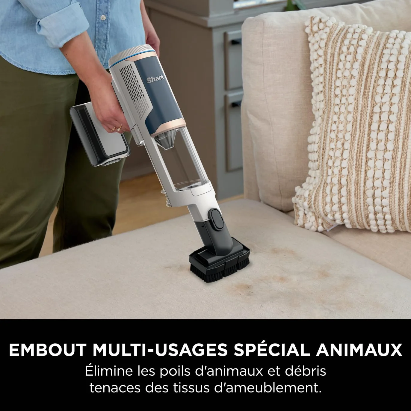 Shark Clean & Empty, aspirateur sans fil, vidage automatique, aspirateur anti-emmêlement avec accessoires pour animaux et suceur plat, autonomie 40 min, station de chargement, blanc/bleu, BU3521EU