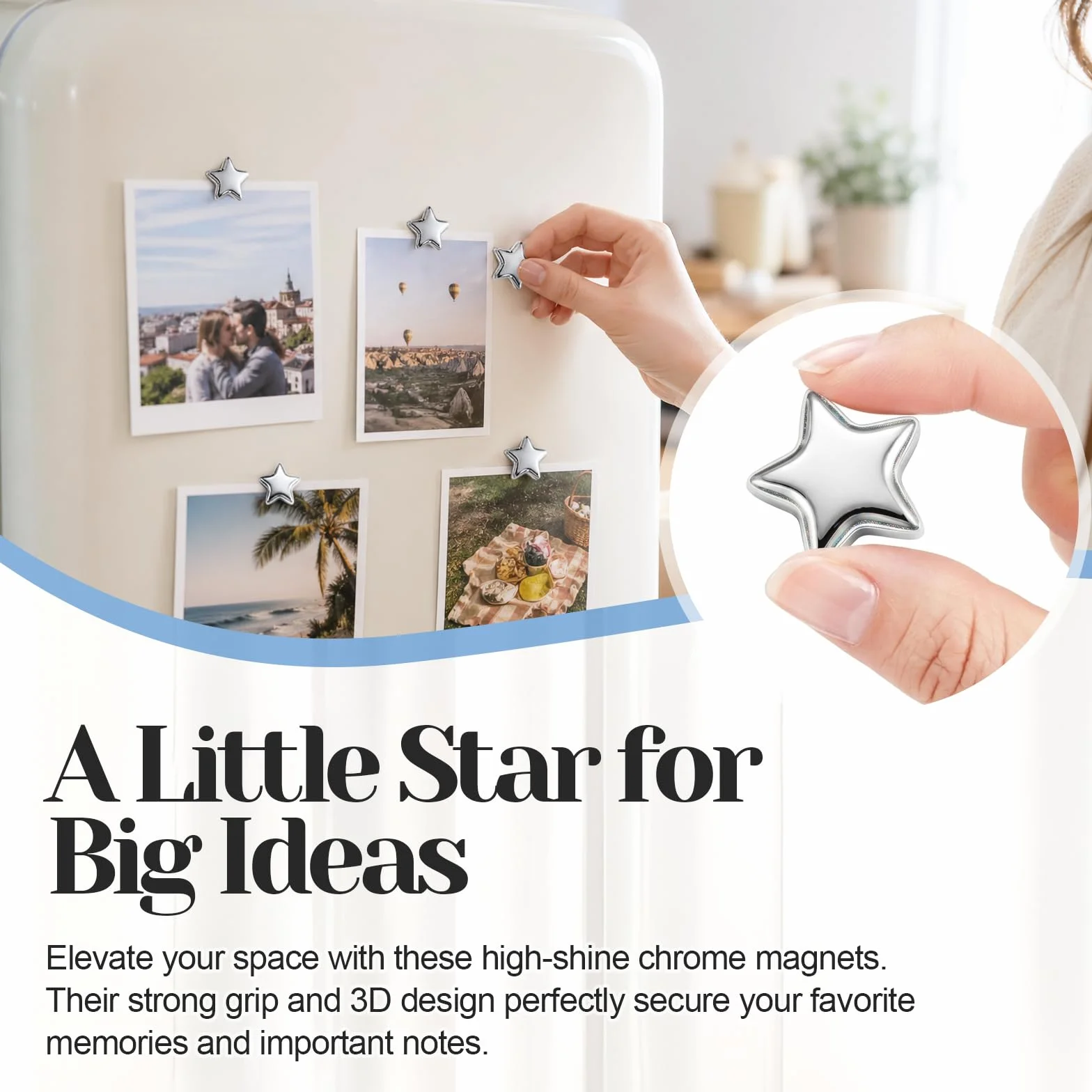 Aimants mignons 3D étoiles argentés pour réfrigérateur lot de 20 décoratifs