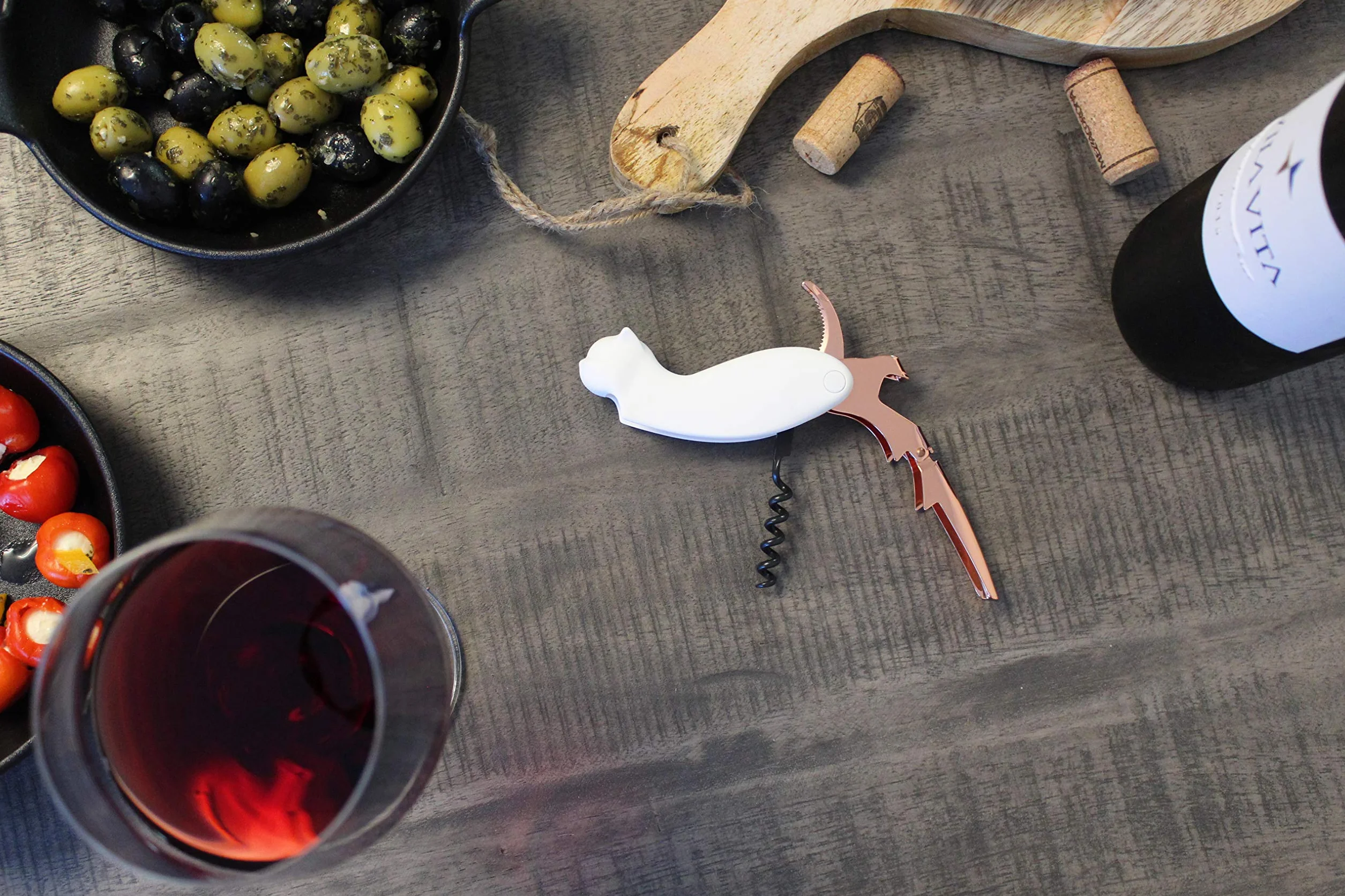 Winkee - Miau Couteau de sommelier | Couteau de sommelier élégant | Décapsuleur de vin avec coupe-capsule | Tire-bouchon vin chat | Cadeau de Noël, d'anniversaire