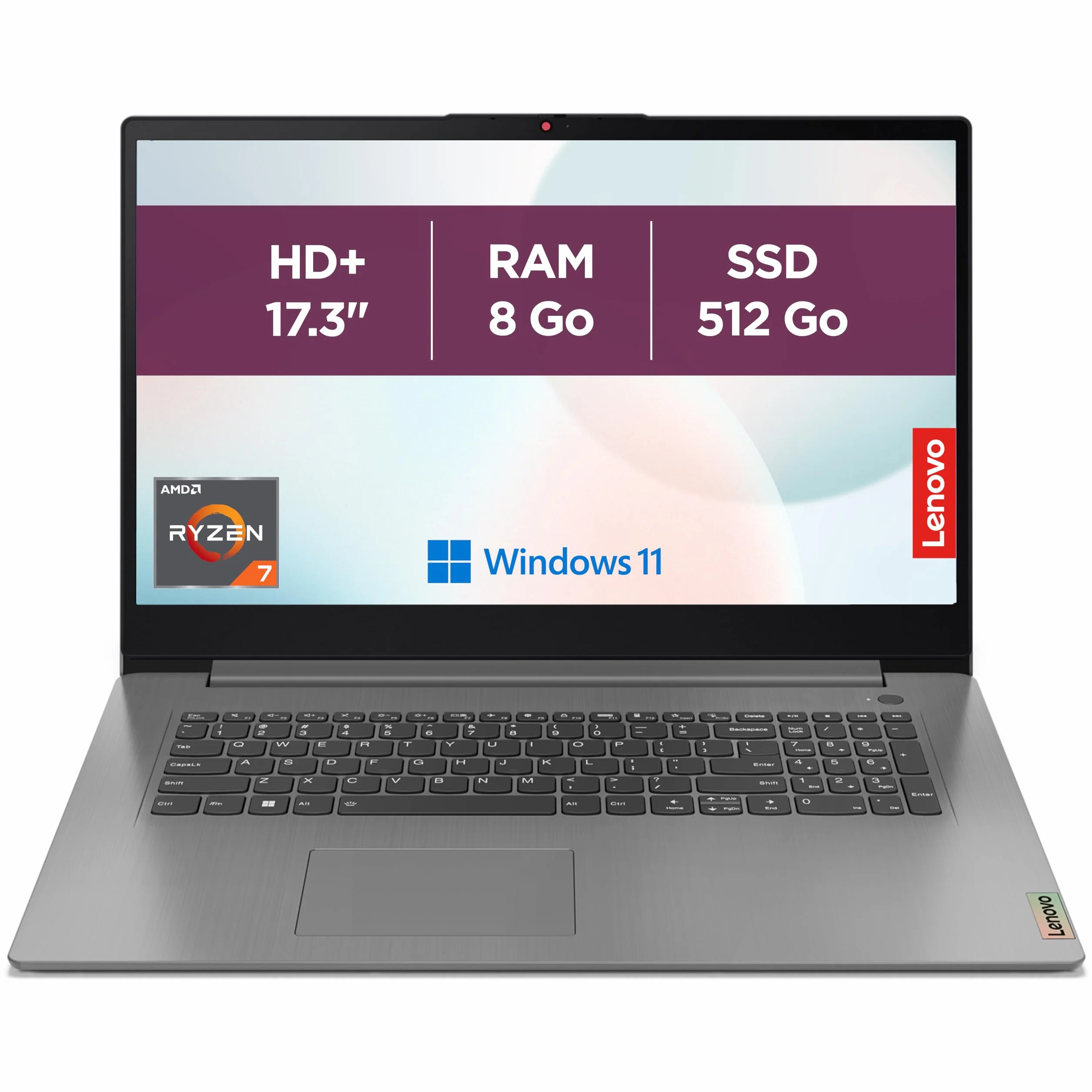 Lenovo IdeaPad 3 17ABA7 Ordinateur Portable 17.3" HD+ AMD Ryzen 7 5825U RAM 8Go SSD 512Go AMD Radeon Windows 11 Home Clavier AZERTY Français Gris
