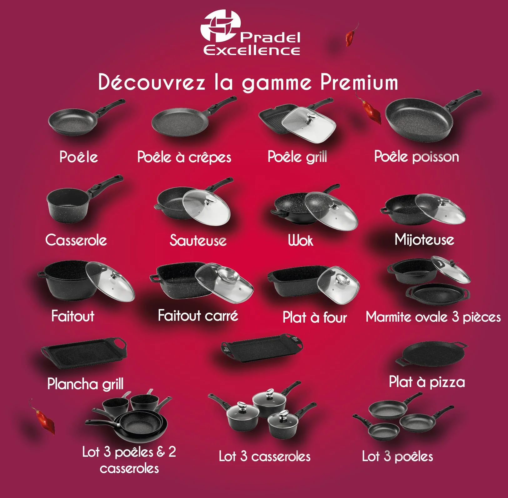 Pradel Excellence - PCUI001015 - Mijoteuse Fonte d'Aluminium Premium Ø24cm, Couvercle Verre - Revêtement Anti-Adhésif Façon Pierre - Poignée Amovible - Tout Feu, Noir