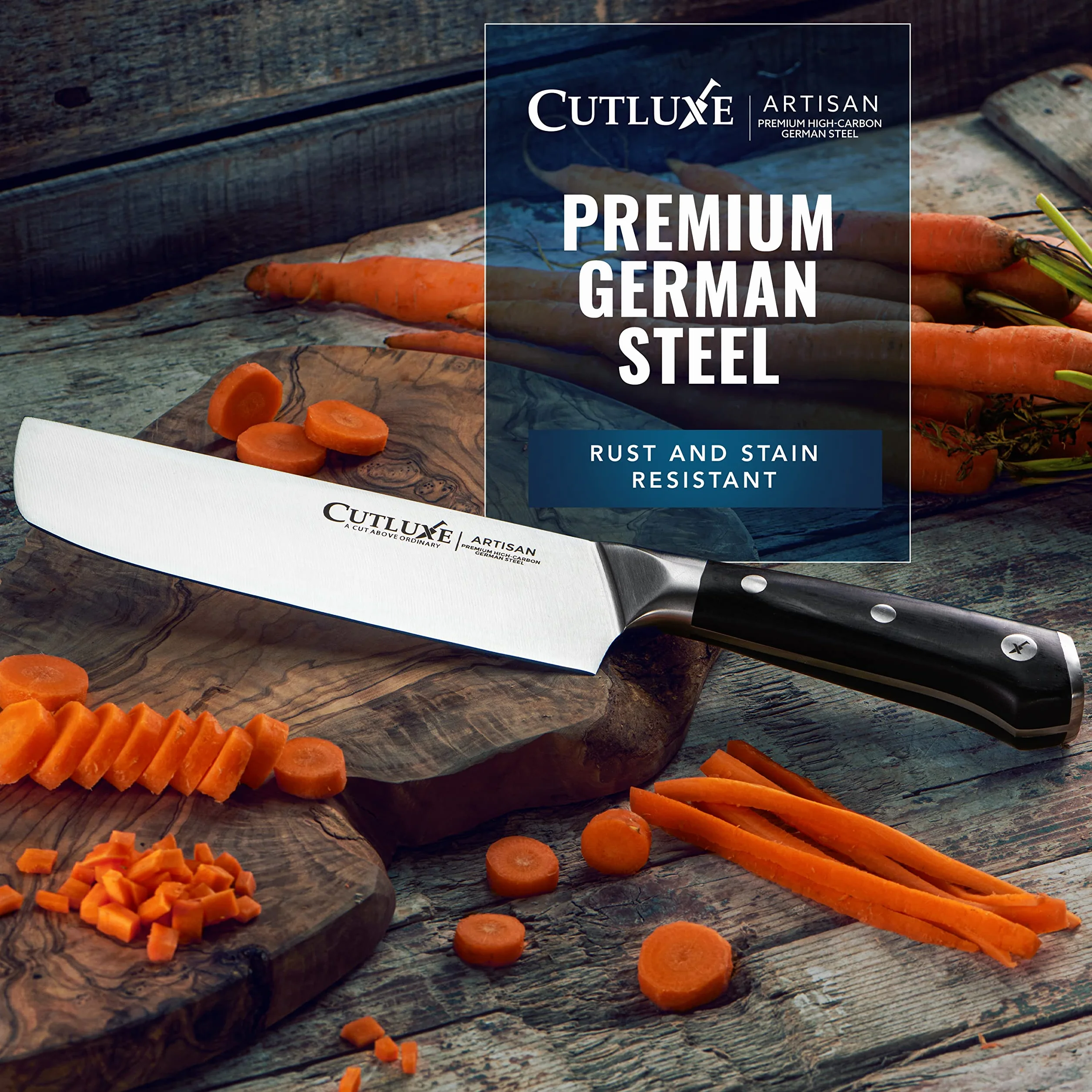 Cutluxe Couteau Nakiri - Couteau Japonais 18 cm, Couteau de cuisine professionnel pour hacher, découper et trancher - Tranchant rasoir & soie complète - Design ergonomique du manche - Série Artisan