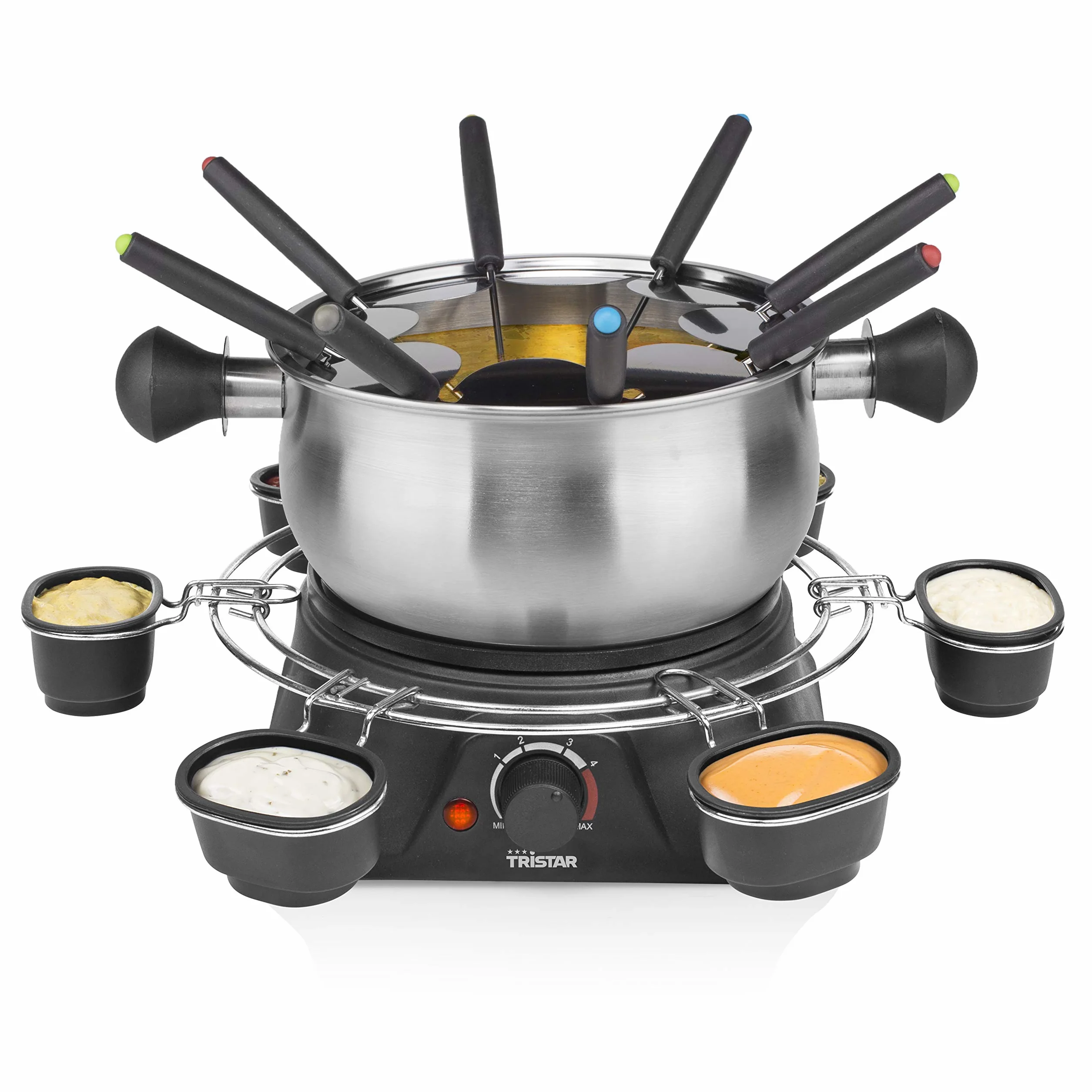Tristar Appareil à fondue électrique - Pour tous types de fondues - Thermostat réglable - Pour 8 personnes - 1,5 L - Fourchettes incluses
