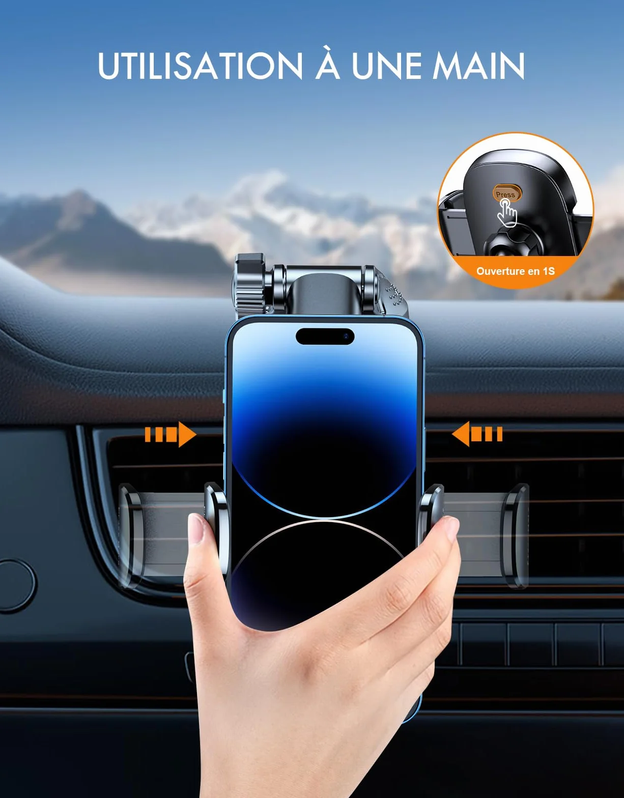 Mohard Support Telephone Voiture Ultra Robuste Orientable 360° Accroche Telephone Ventouse pour Smartphones 4-7"