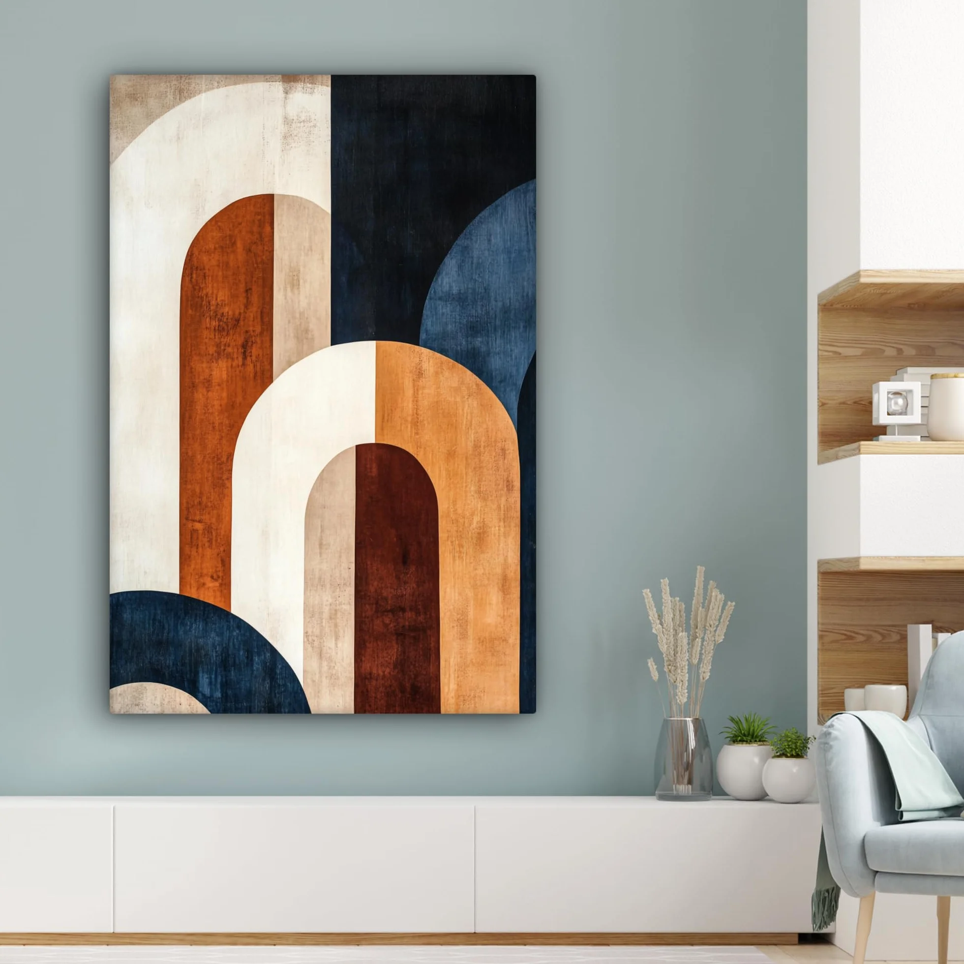 MuchoWow© Impression sur Toile Decoration Murale Peinture 80x120 cm Tableaux Decoratifs Muraux Déco Chambre Tableau Salon Abstrait - Formes - Bleu Foncé