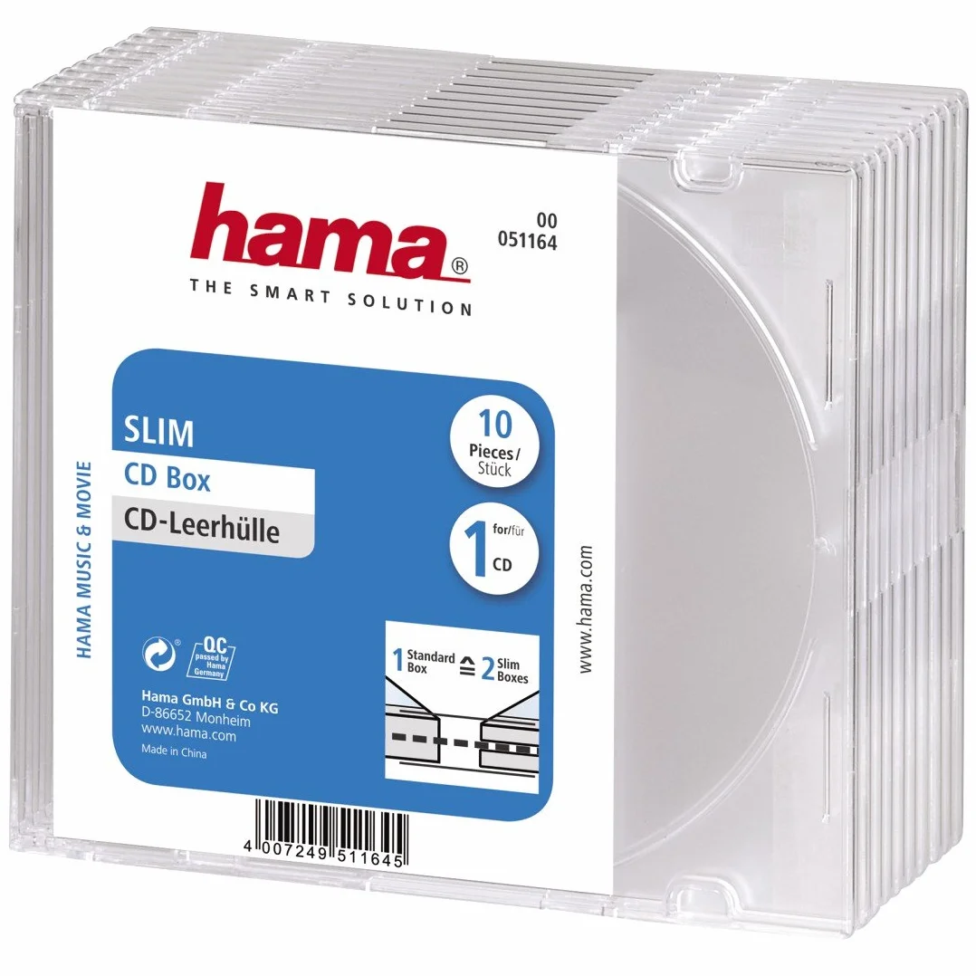 Hama Boîtier CD Slim Transparent Lot de 10 pour CD et Blu-Ray