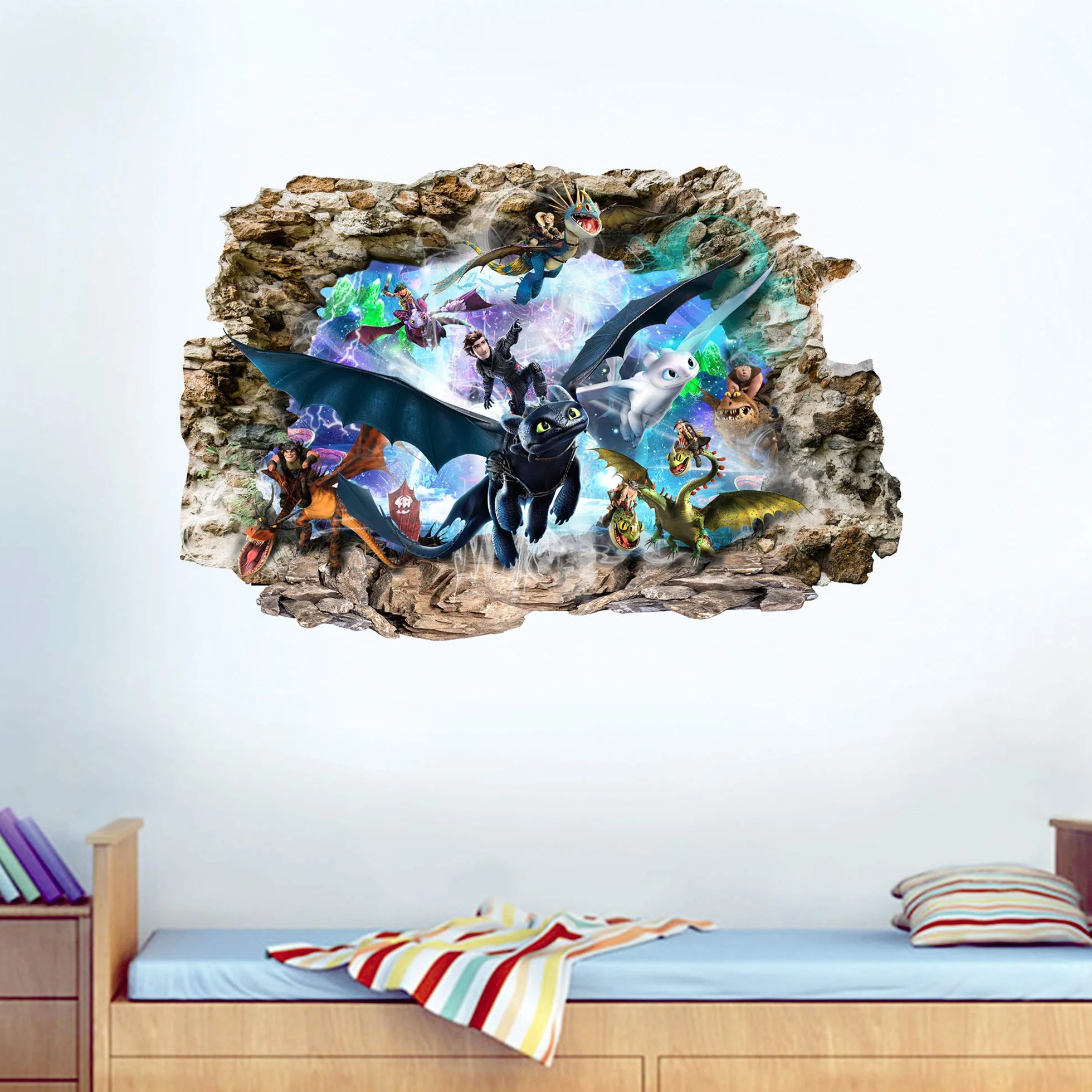 Stickers Muraux 3D Comment Entraîner Son Dragon 80 cm x 53 cm