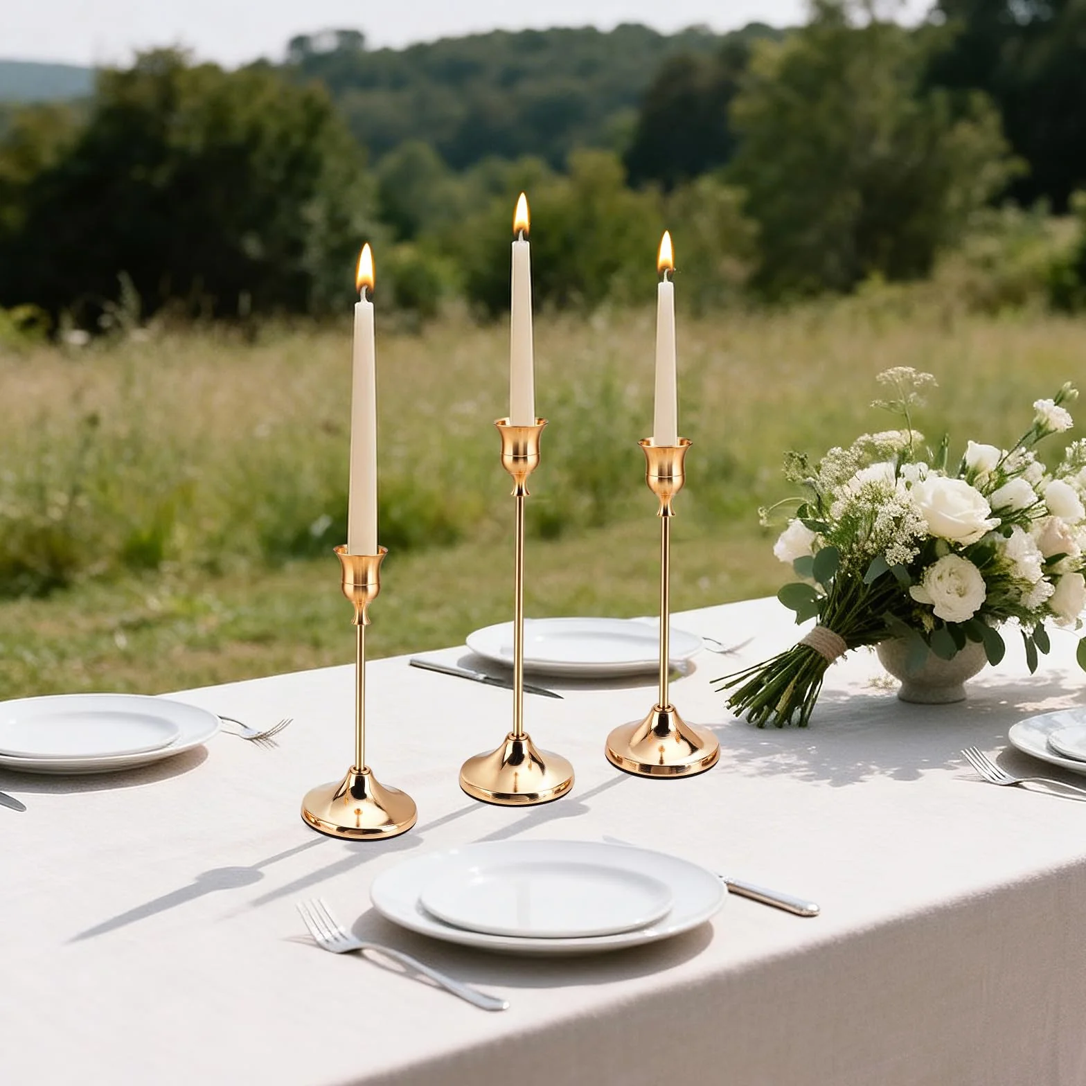 15 pièce 3 Tailles de Bougeoirs Coniques Dorés Bougeoir Décoratif Chandelier en Métal Ensemble de Bougeoirs pour la Décoration Intérieure Mariage Salle à Manger Fête Anniversaire