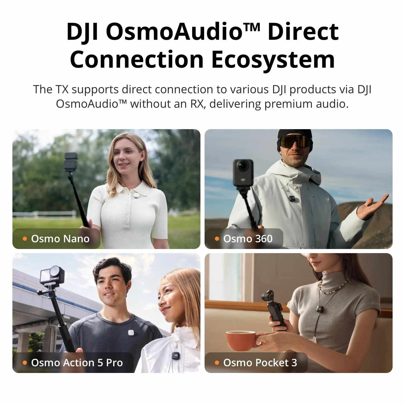 DJI Mini mikrofon (2 TX + 1 RX + etui ładujące), ultralekki, HQ Audio, 48 godzin użytkowania, redukcja szumów, automatyczny limit, bezprzewodowy mikrofon do kamery/iPhone'a/Androida, vlog, streaming
