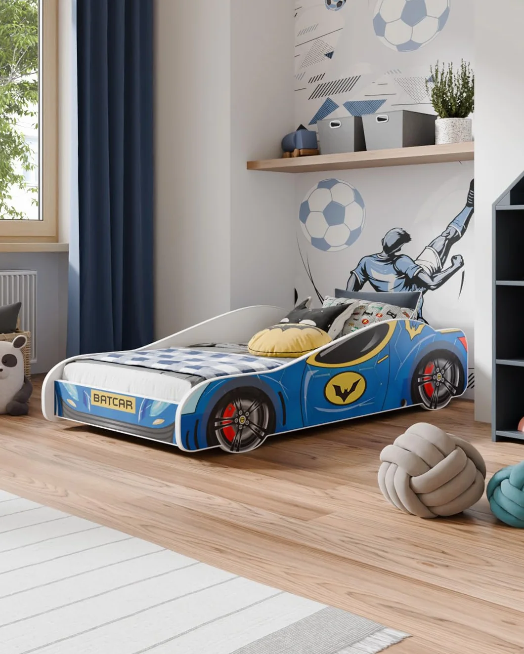 KOBI Lit Enfant Spider Bat Car | Multicolore | Thème Super-héros | Lit Enfants Garcon Fille | avec Sommie (BATCAR, 160x80)