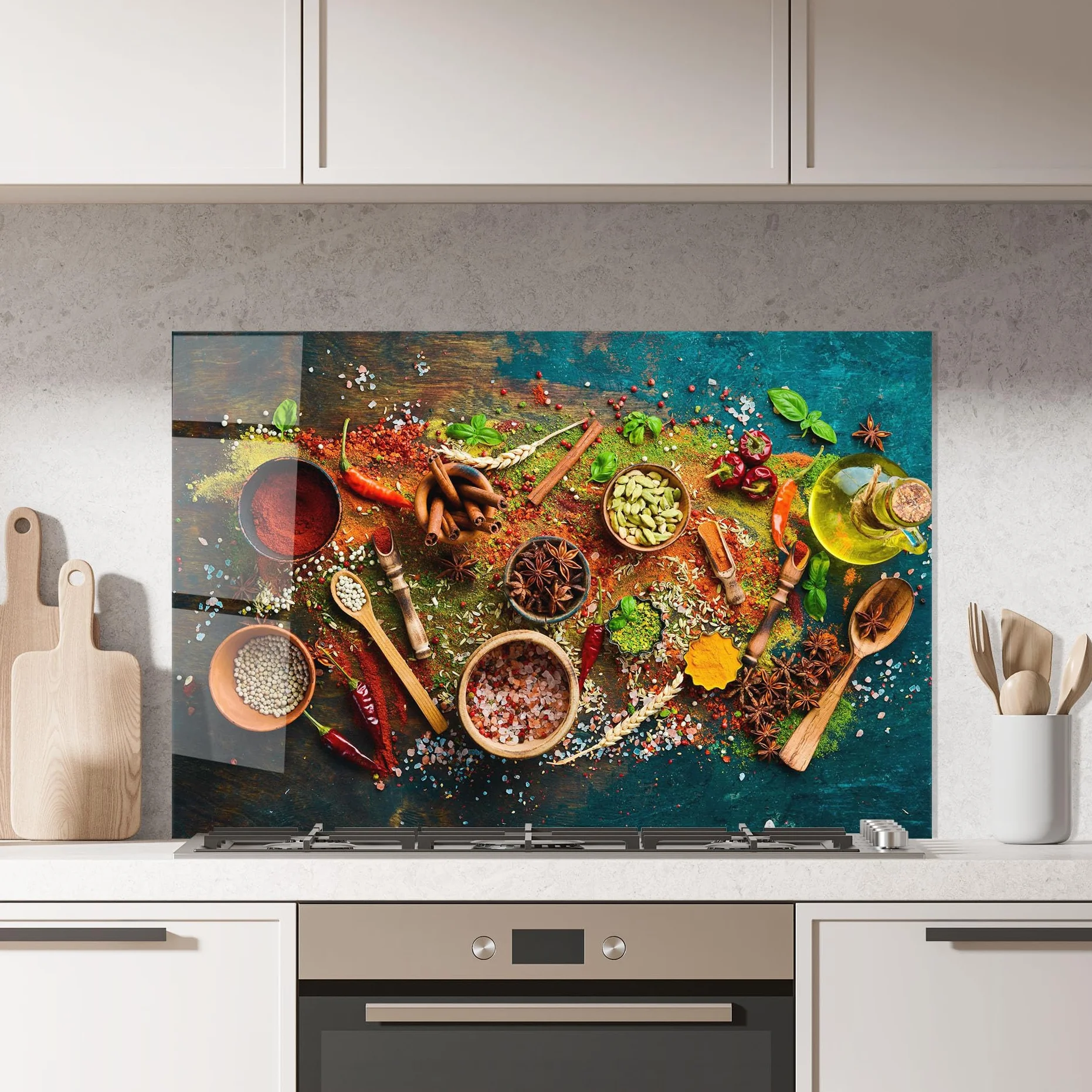 ARTHUB® Crédence de Cuisine en Verre 60x80 cm, Seasonings Mix | Protection Contre Les éclaboussures, Revêtement Mural en Carreaux, Plaque en Verre, Verre trempé, Aliments, Épices