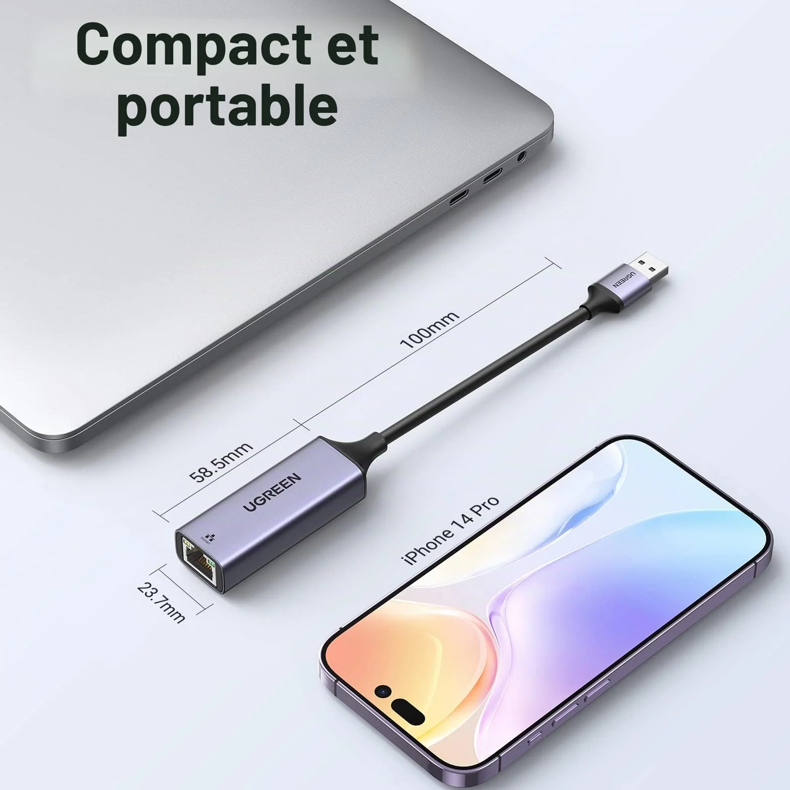 UGREEN Adaptateur USB vers Ethernet Gigabit 1000Mbps RJ45 Réseau Gris