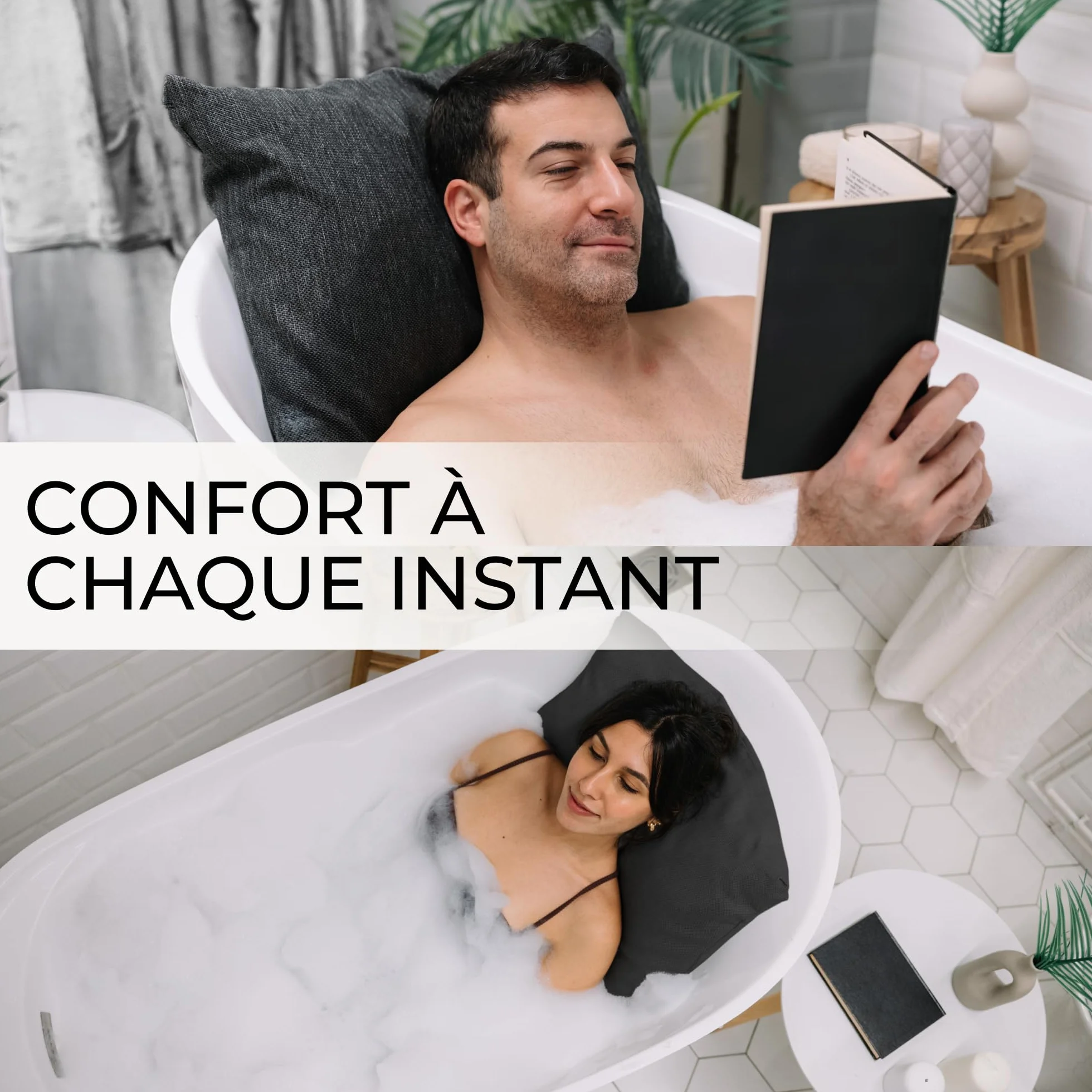 Coussin Baignoire Adulte, épais et Confortable, pour Le Soutien de la tête, du Cou et du Dos. Coussin de Baignoire Lavable, séchage Rapide, idéal pour Bain Relaxant à la Maison - Gris Foncé