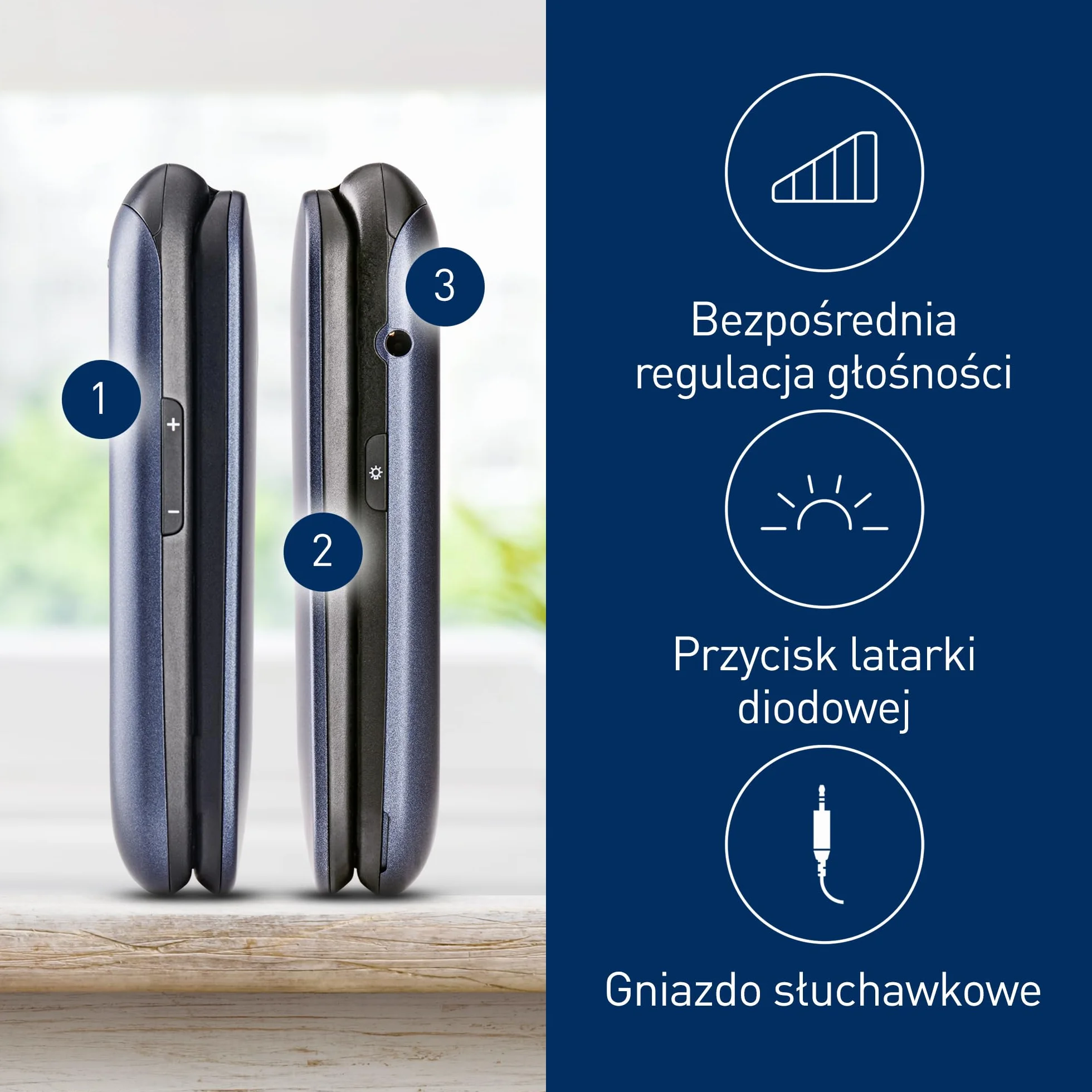 Panasonic KX-TU550 telefon dla seniora z klapką (duży ekran 2,8", aparat 1,2 MP, Clear Voice VoLTE, połączenia priorytetowe, tryb głośnomówiący), niebieski