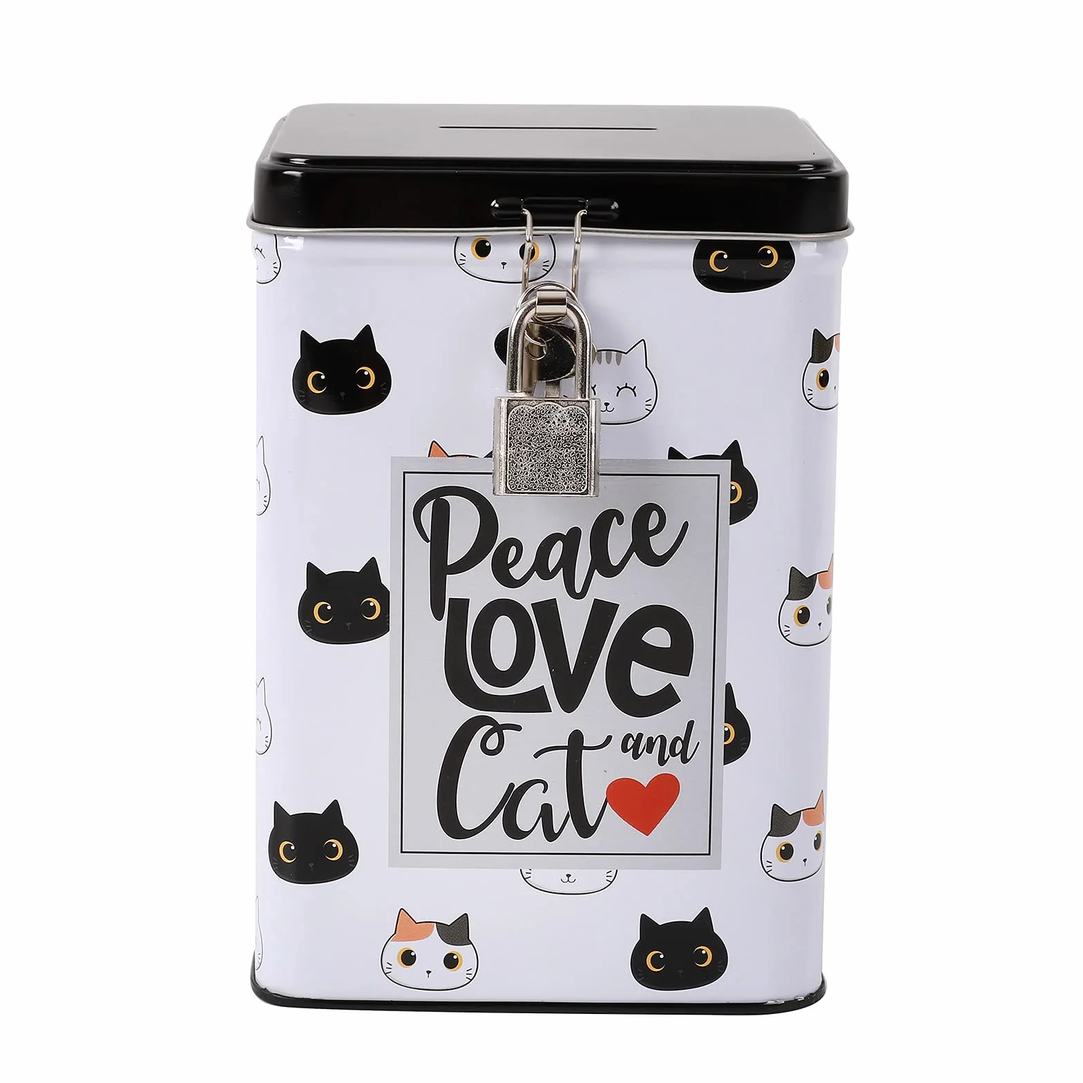 Tirelire drôle avec Cadenas et clés Porte-Monnaie en métal avec Fermeture Chat