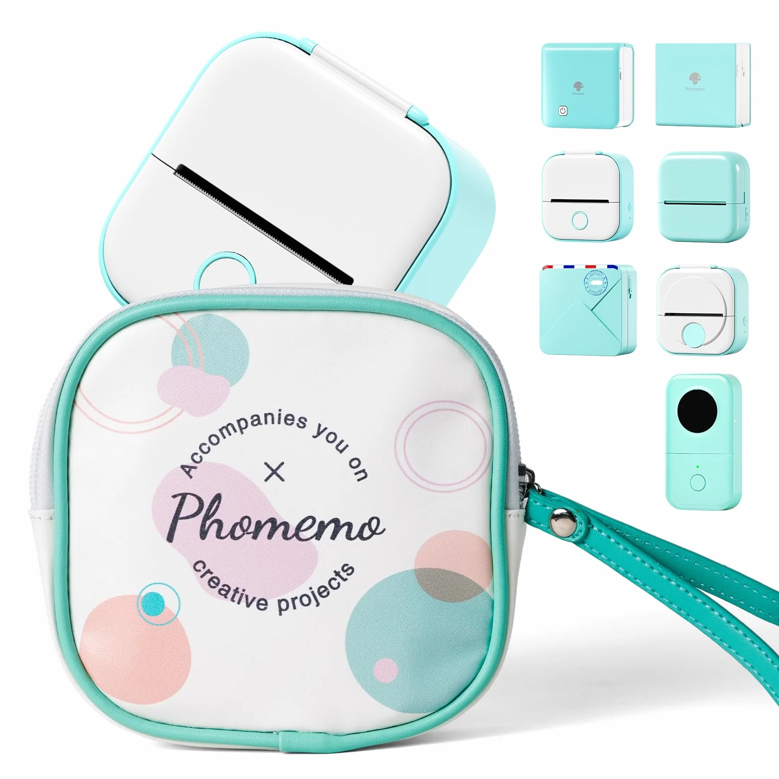 Torba Phomemo kompatybilna z mini drukarkami T02, M02, M02Pro, M02S, M02X, M02L, drukarkami etykiet D30, Q30, Q31, Q30S, ze skóry PU, wodoodporna, z zamkiem błyskawicznym i paskiem na nadgarstek