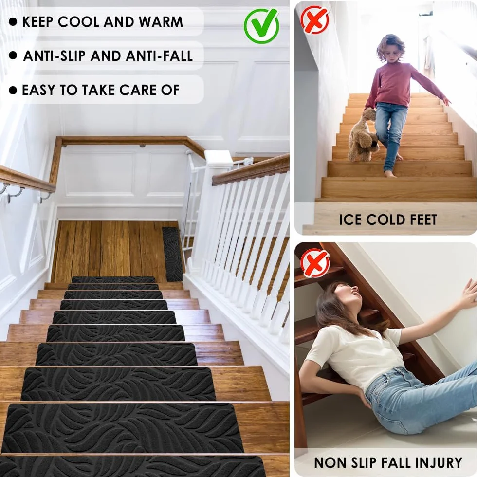 Antidérapant Tapis Marche Escalier Auto-Adhésif 76 x 20cm 15pces pour Enfants et Chiens (Gris)