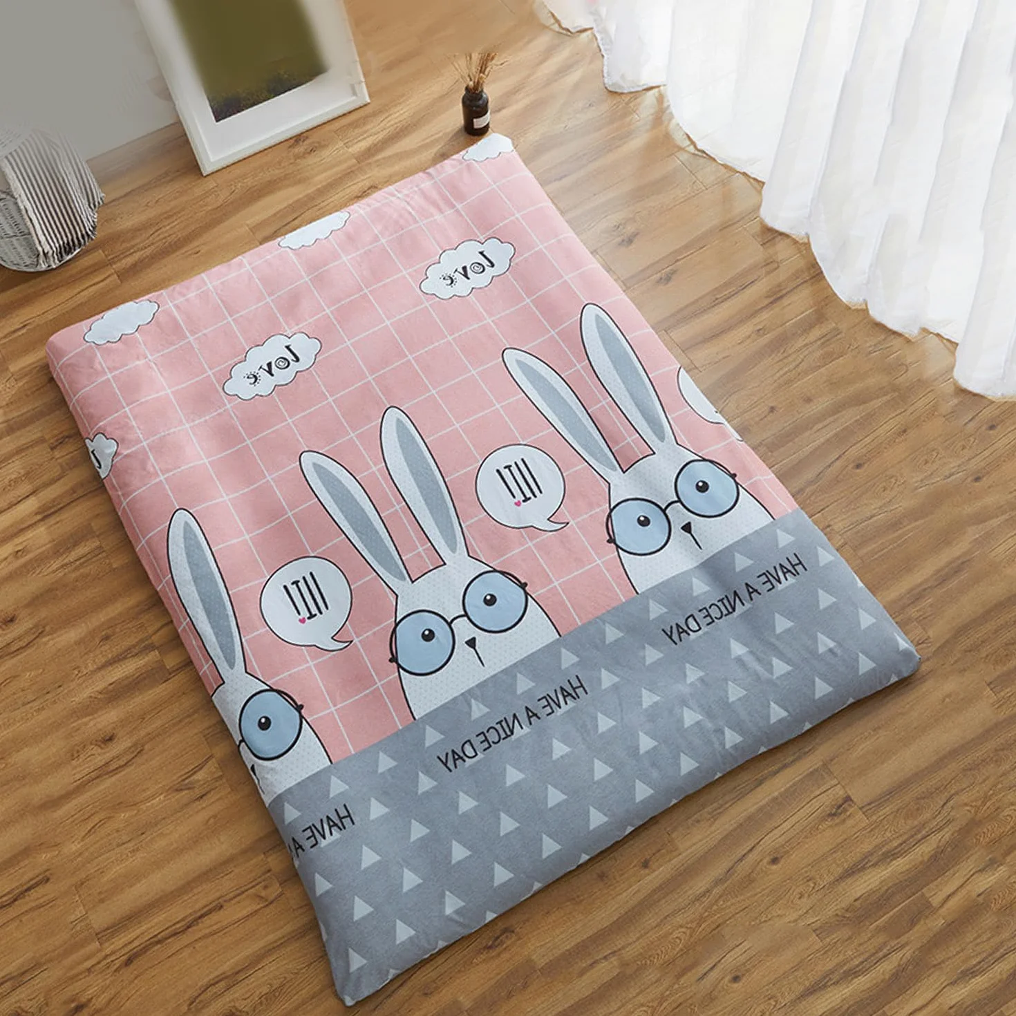 Housse Pour Matelas De Futon Japonais Traditionnel Lavable Protège-Matelas Avec Fermeture Éclair Doux Rabbit Queen 150x200cm