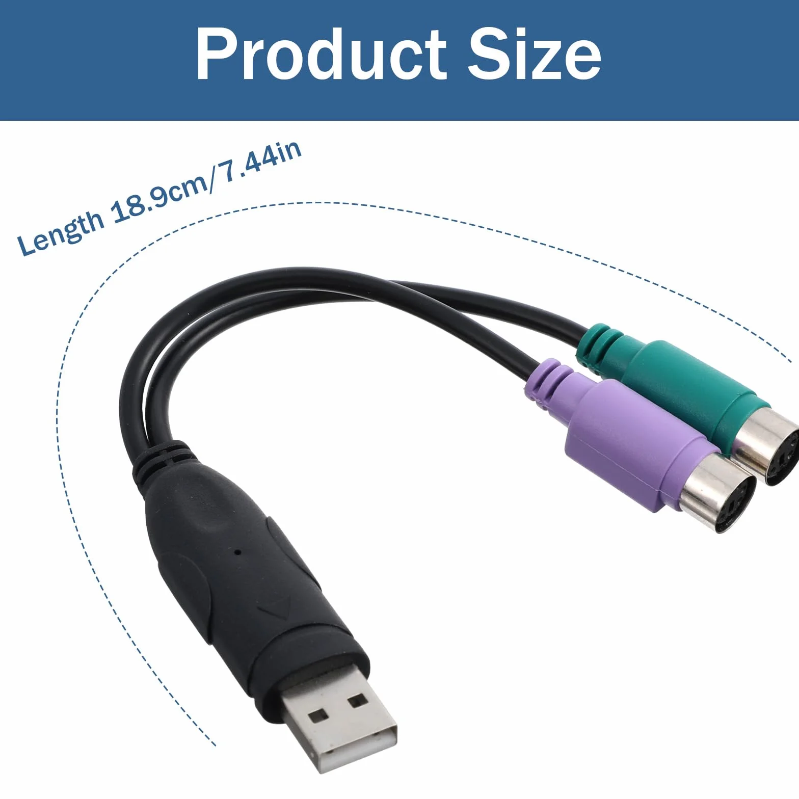 Adaptateur PS2 vers USB actif double pour clavier souris (noir)
