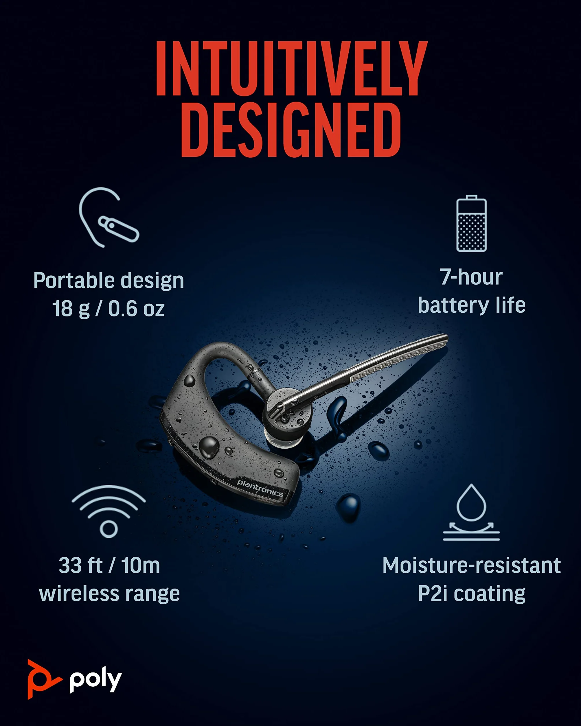 Plantronics Voyager Legend bezprzewodowy zestaw słuchawkowy Bluetooth, kompatybilny z iPhone'em, systemem Android i innymi wiodącymi smartfonami, czarny, opakowanie bez frustracji