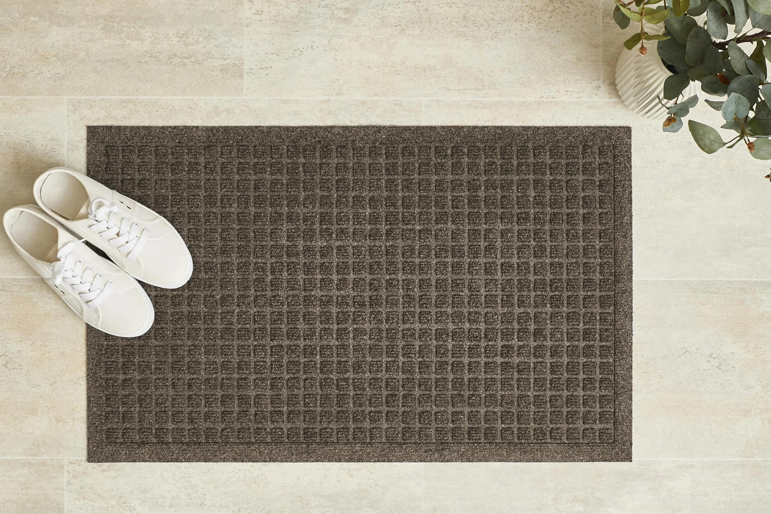 andiamo Paillasson Kenora Antidérapant Lavable Design nid d'abeille Tapis de Porte 46 x 76 cm Marron