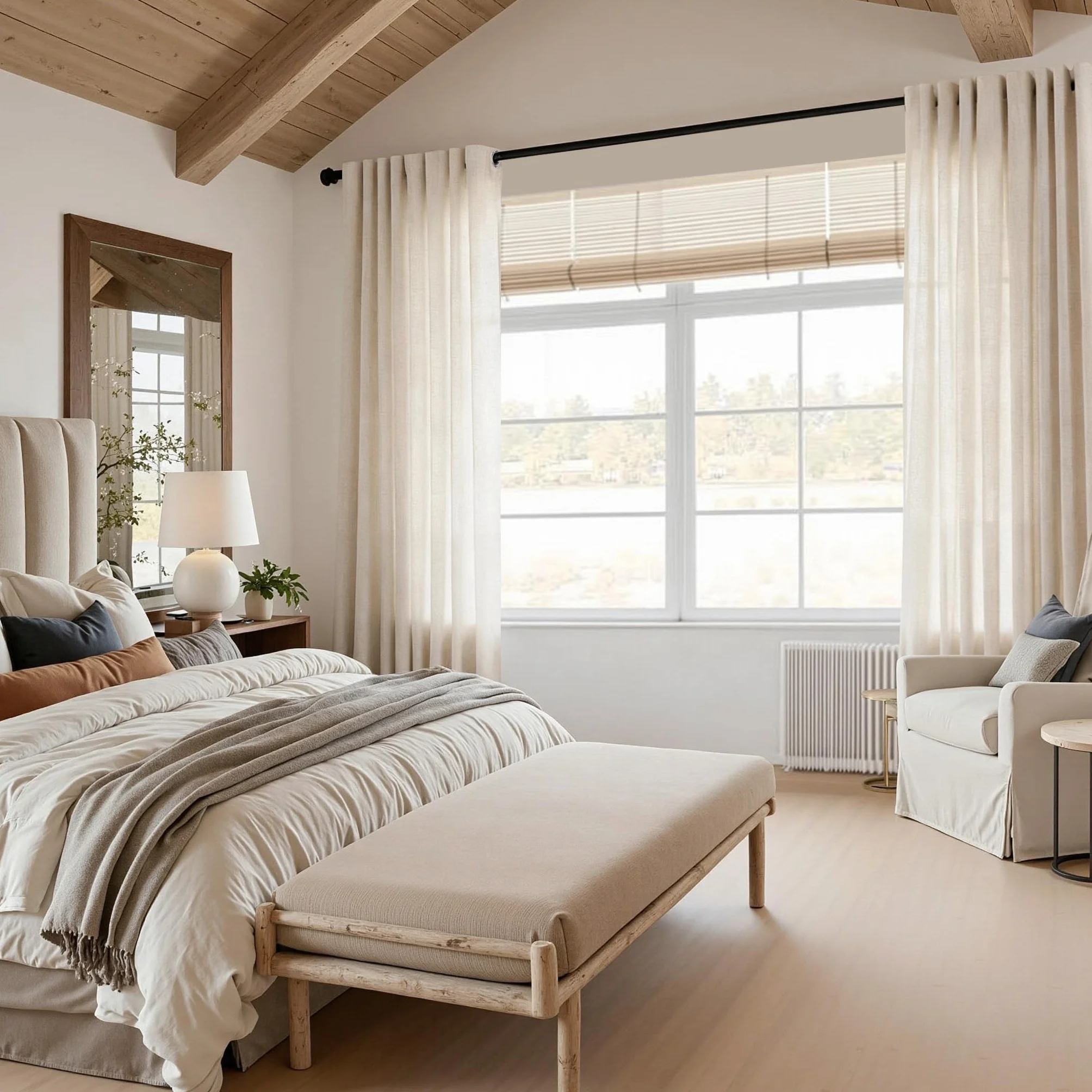 Rideau Voilage Lin Naturel Beige 140x240cm 2pcs Oeillets Moderne Translucides Salon Chambre