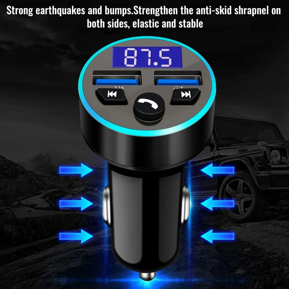 Transmiter FM Auto Bluetooth, adapter Bluetooth, ładowarka do szybkiego ładowania QC3.0, obsługa Dual USB, zestaw głośnomówiący, pamięć USB (A)