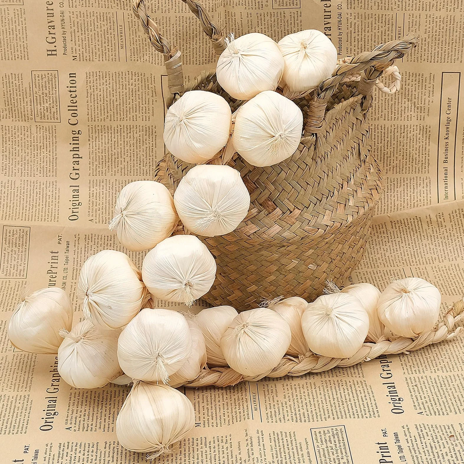 Ensemble de 2 brochettes d'ail en Mousse Artificiel, Décoration d'Automne pour Maison, Cuisine, Jardin