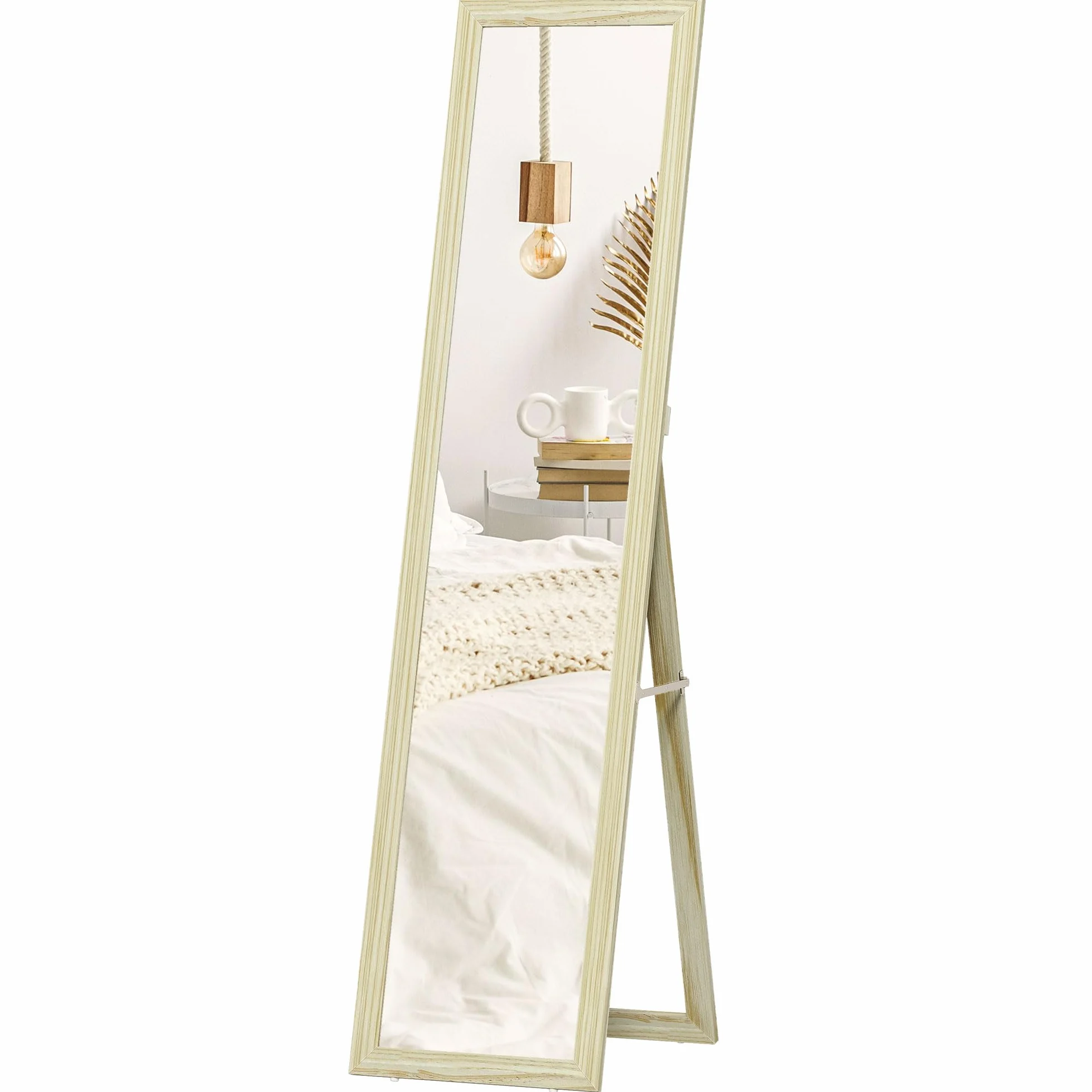 HOMCOM Miroir sur Pied et Mural Rectangulaire, Miroir de Sol Pleine Longueur pour Dressing, Chambre, Salon, 37 x 37 x 154 cm, Bois Naturel