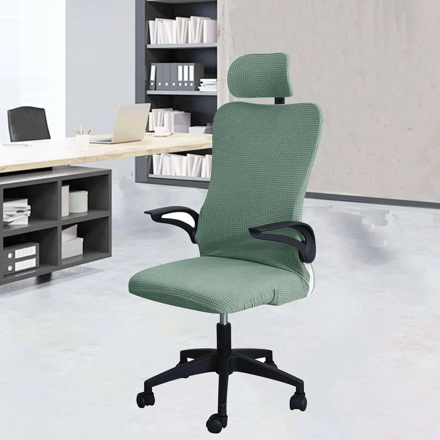 Housse De Chaise De Bureau Extensible avec Housse D'appui-tête, Lavable, Vert, Taille Unique