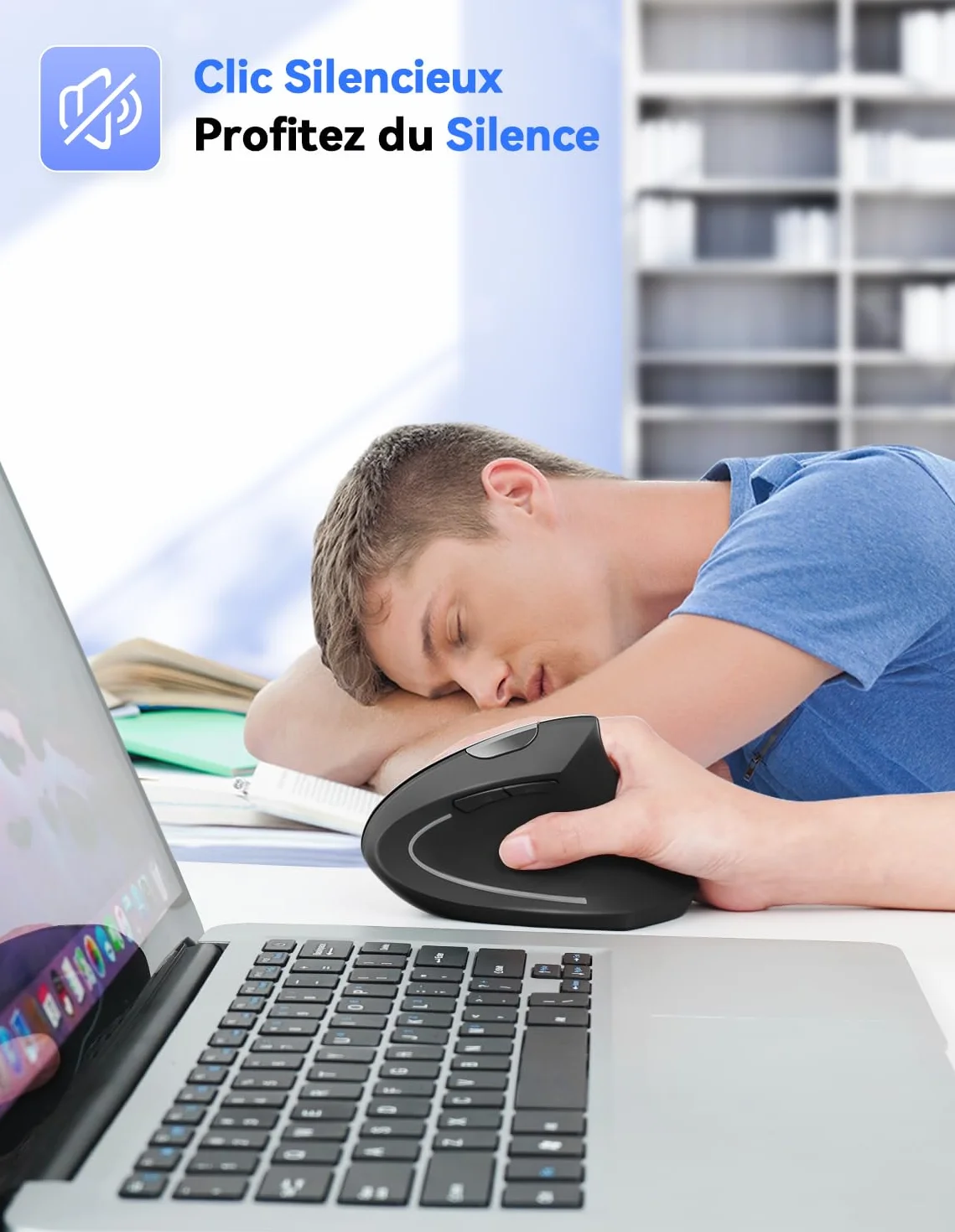 TECKNET Souris Ergonomique sans Fil 2.4G, Silencieuse Verticale 4800 DPI Réglable 6 Boutons LED