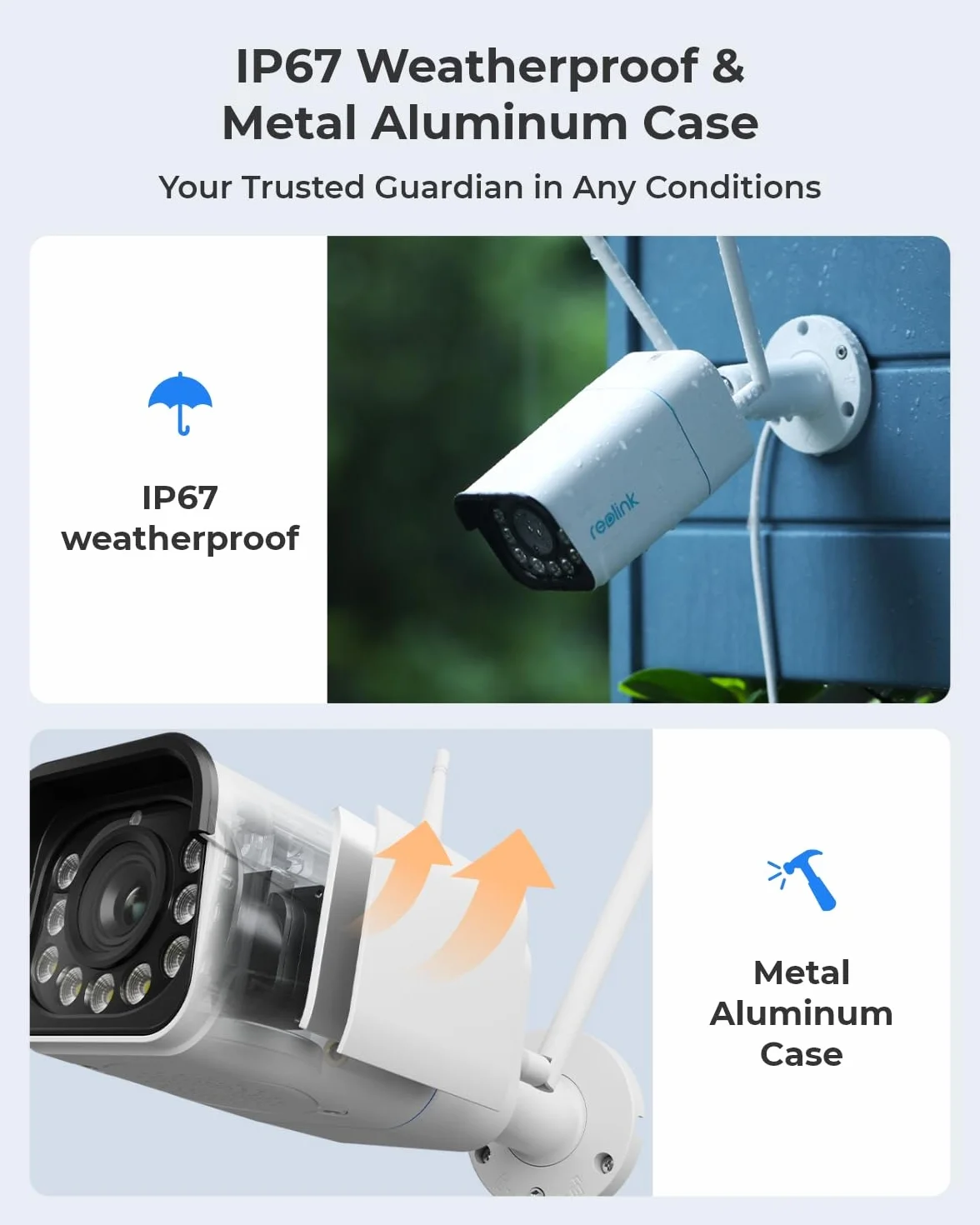 Reolink Zewnętrzna Kamera Bezpieczeństwa 4K 8 MP z 5-krotnym Zoomem Optycznym, Płynnym Zdalnym Podglądem z Nagrywaniem H.265, Wi-Fi 2,4/5 GHz, Kolorowym Noktowizorem, dwukierunkowe audio, RLC-811WA