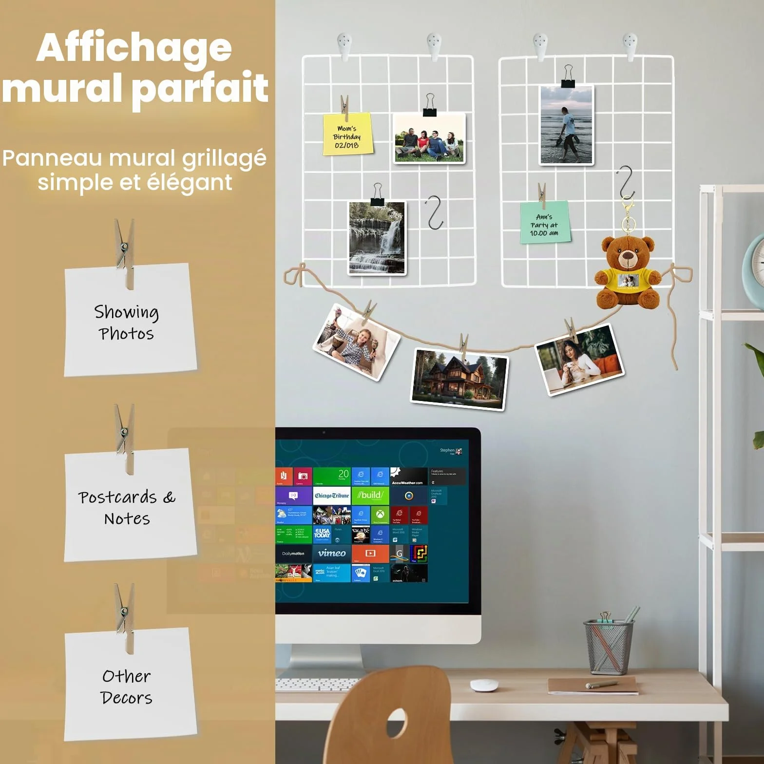 Grille Murale Decorative 2 Pack Metal - Panneau Grillage Photo Mural DIY