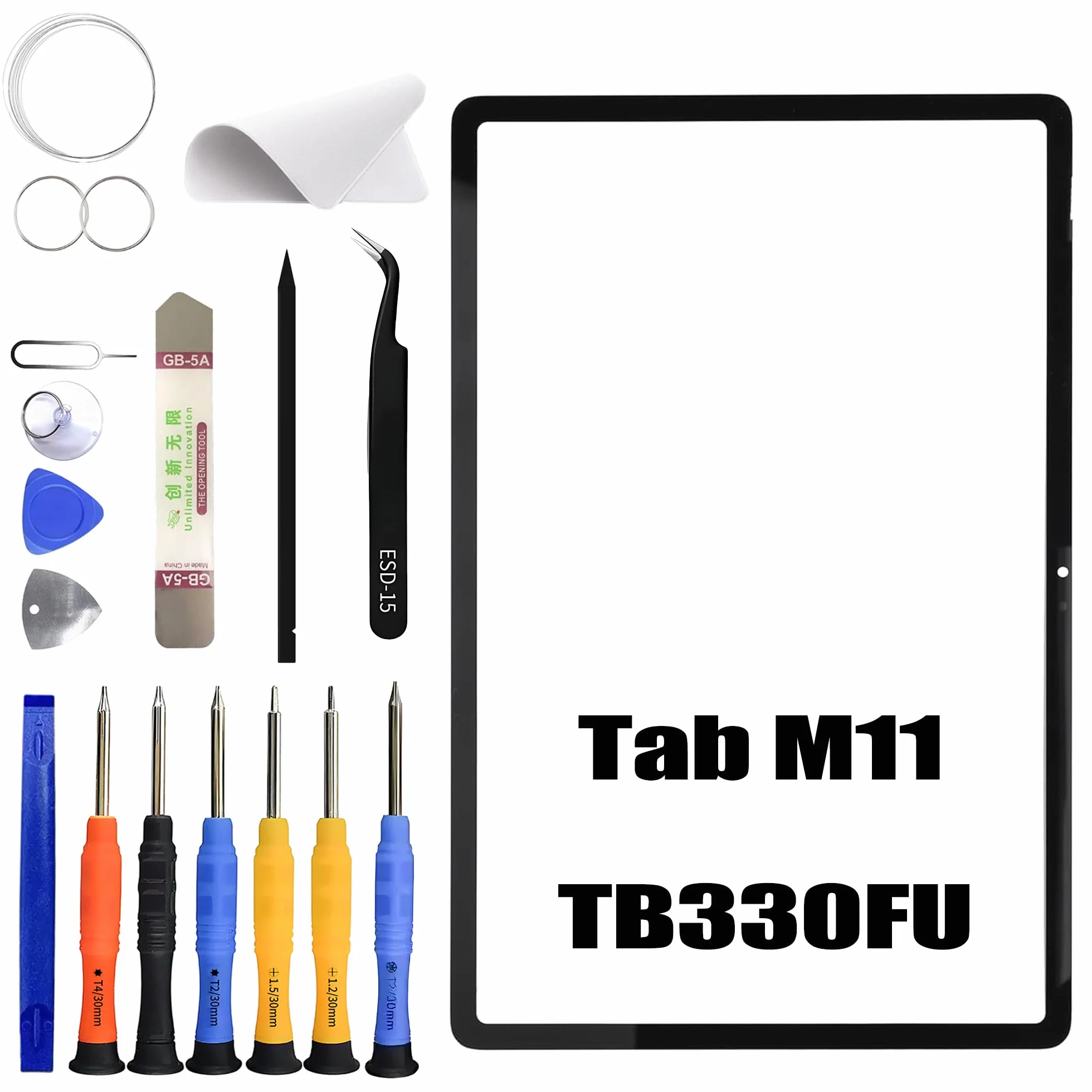 do Lenovo Tab M11 TB330FU Zestaw naprawczy przedniego szkła wyświetlacza [z klejem OCA] [bez ekranu LCD] 11,0 cali z zestawem narzędzi