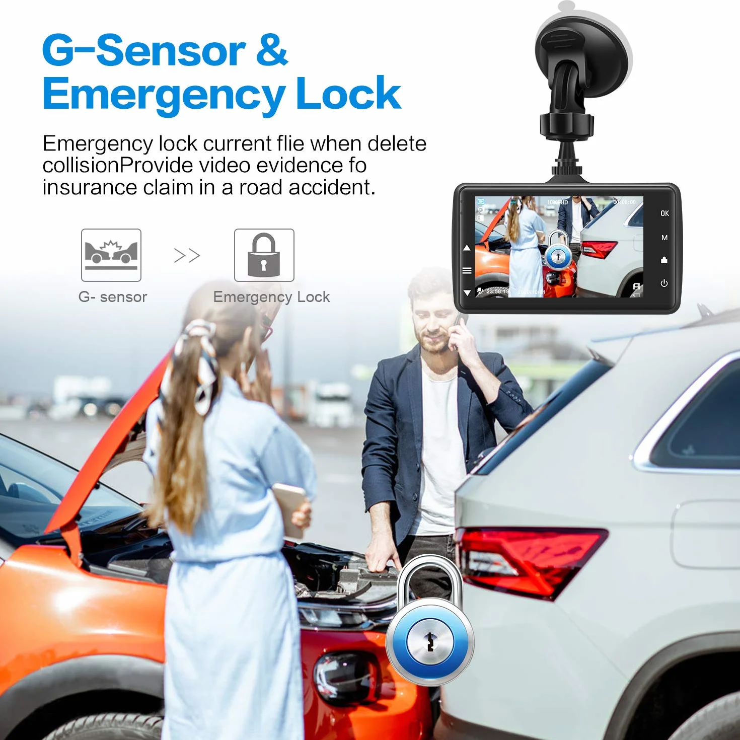 Kamera przednia z 32G SD Card, BOOGIIO 1080P FHD Car Driving Recorder 3'' IPS Screen 170°Wide Angle Dashboard Camera Aluminium, obudowa ze stopu aluminium, WDR G-Sensor Parking Monitor pętli