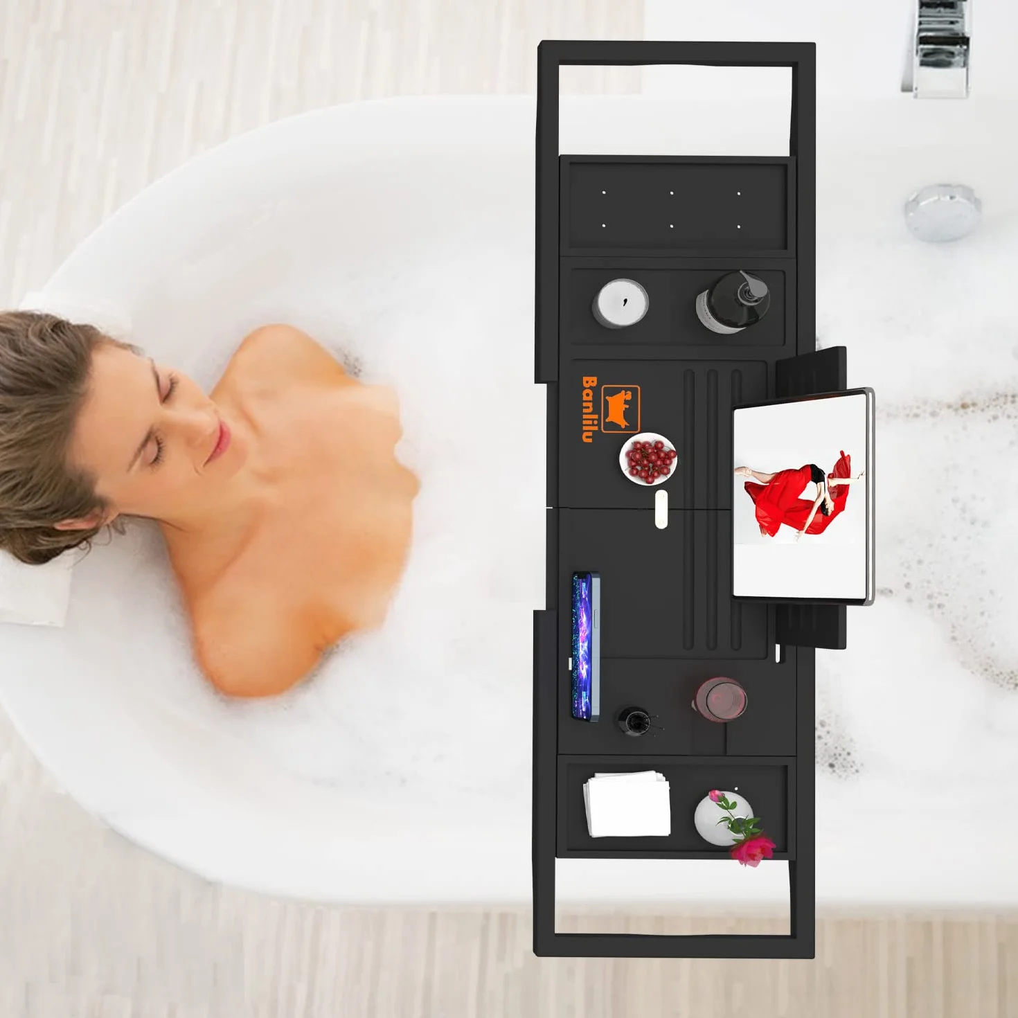 Plateau de Baignoire Extensible - Plateau de Salle de Bain Réglable - Plateau de Luxe