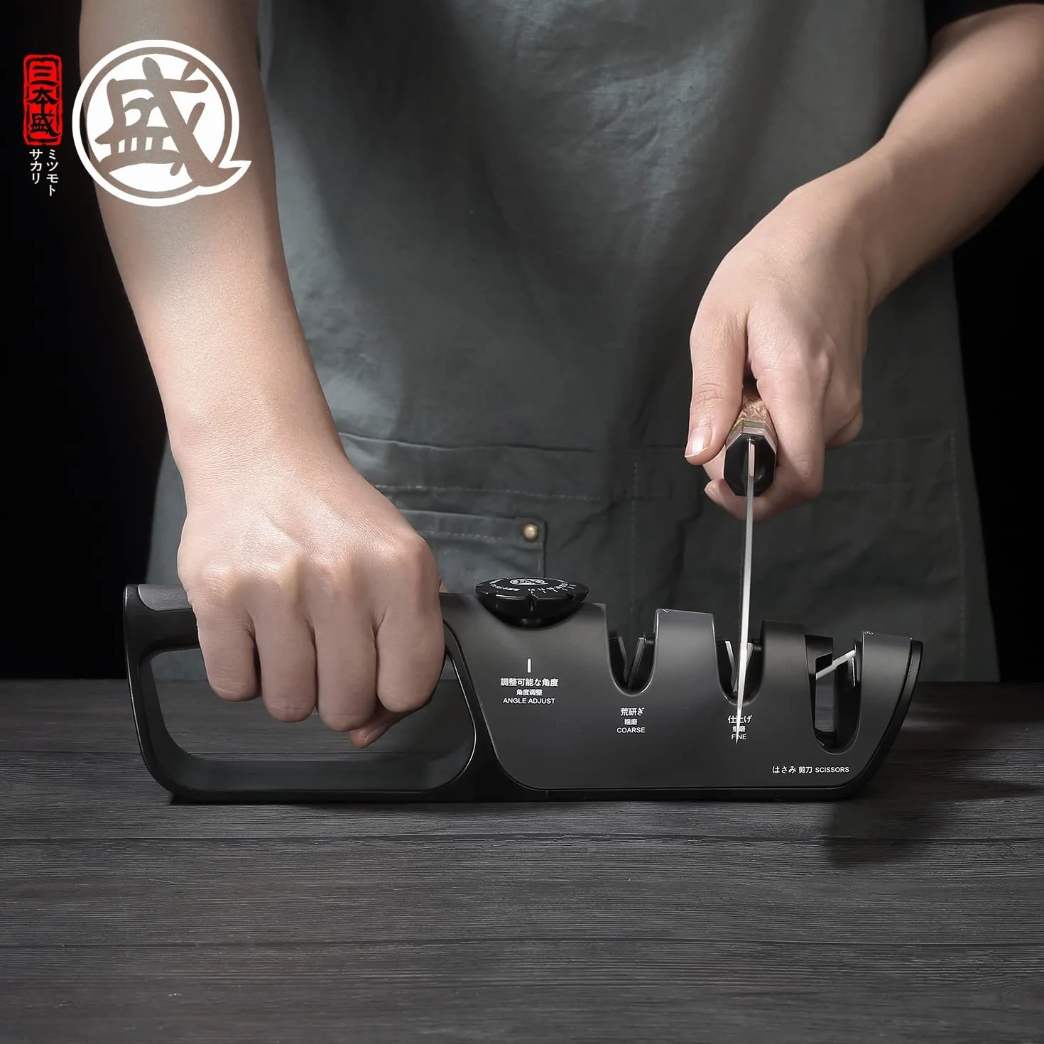 MITSUMOTO SAKARI Couteaux Professionnel 3 Niveaux Eguiseur de Couteau Japonais Poignée Angle Réglable Affuteur Multifonction Aiguiseur Cuisine Polissage
