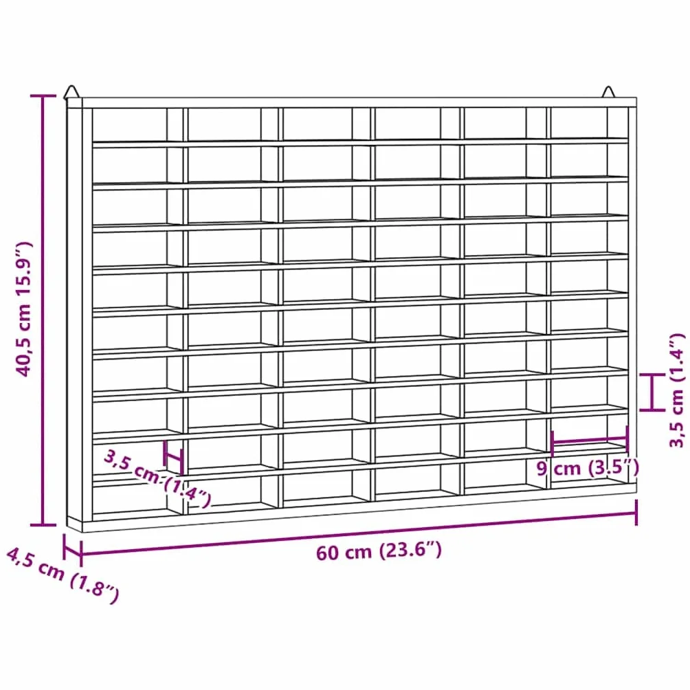 vidaXL Vitrine de Collection en Bois avec 60 Compartiments 60 x 4,5 x 40,5 cm