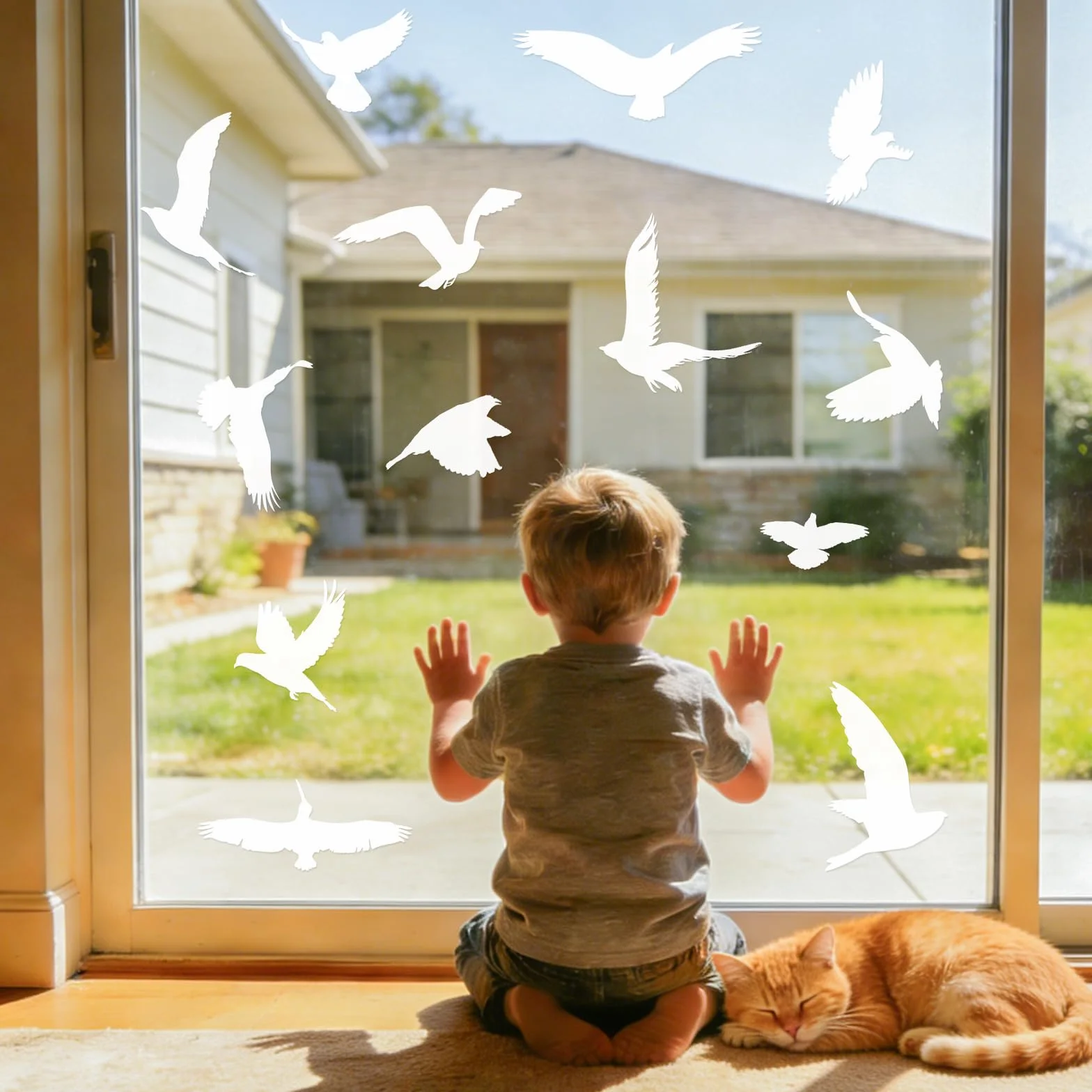 Autocollant Anti-Collision Oiseaux 37 Pièces Blanc - Décoration Statique Réutilisable pour Vitres