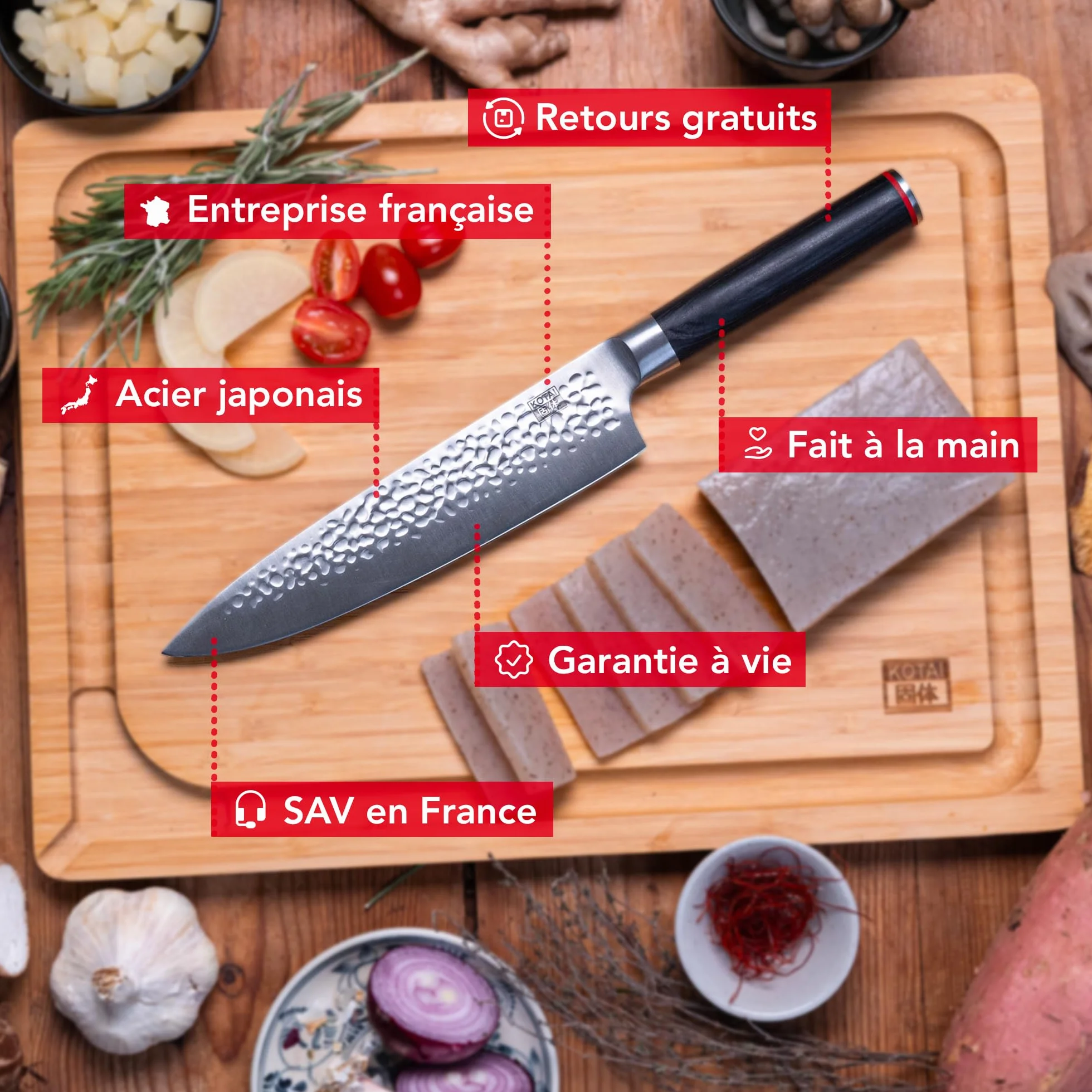 KOTAI Couteau de cuisine KOTAI GYUTO Lame 20cm KT-SG-001H