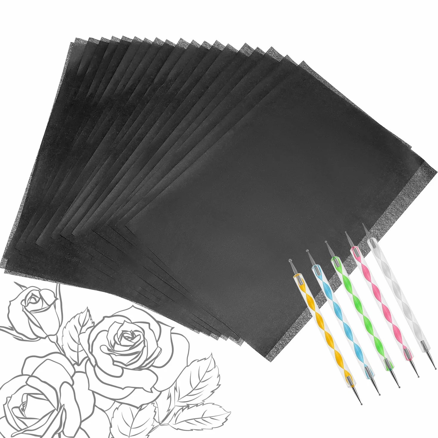 QWORK Lot de 200 Feuilles Papier Carbone A4 Noir pour Traçage sur Tissu Bois Toile
