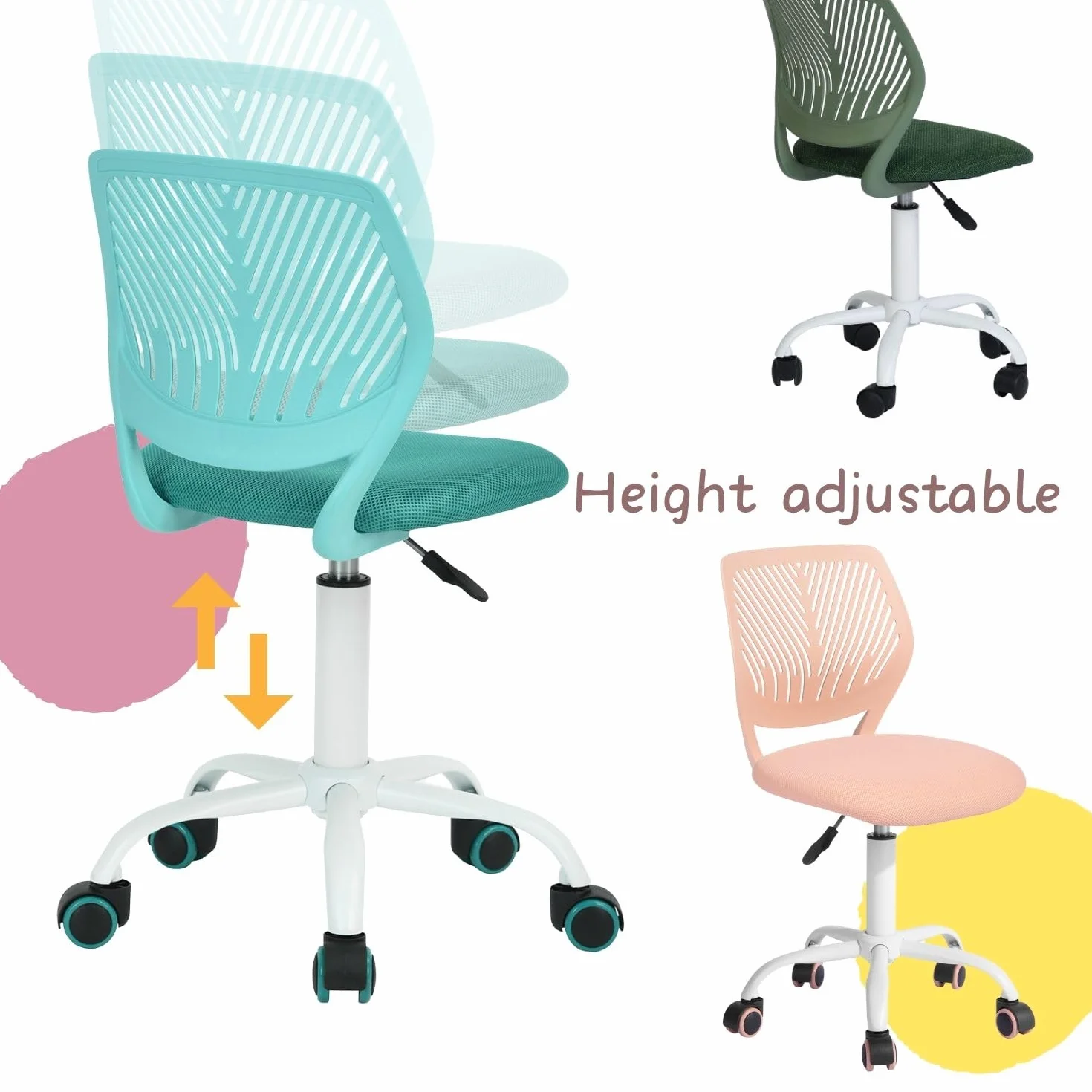 FurnitureR Chaise de Bureau réglable en Hauteur - Ergonomique et colorée - avec Dossier et accoudoirs - 5 Roues - pour Enfants de 3 à 10 Ans - Charge maximale : 100 kg