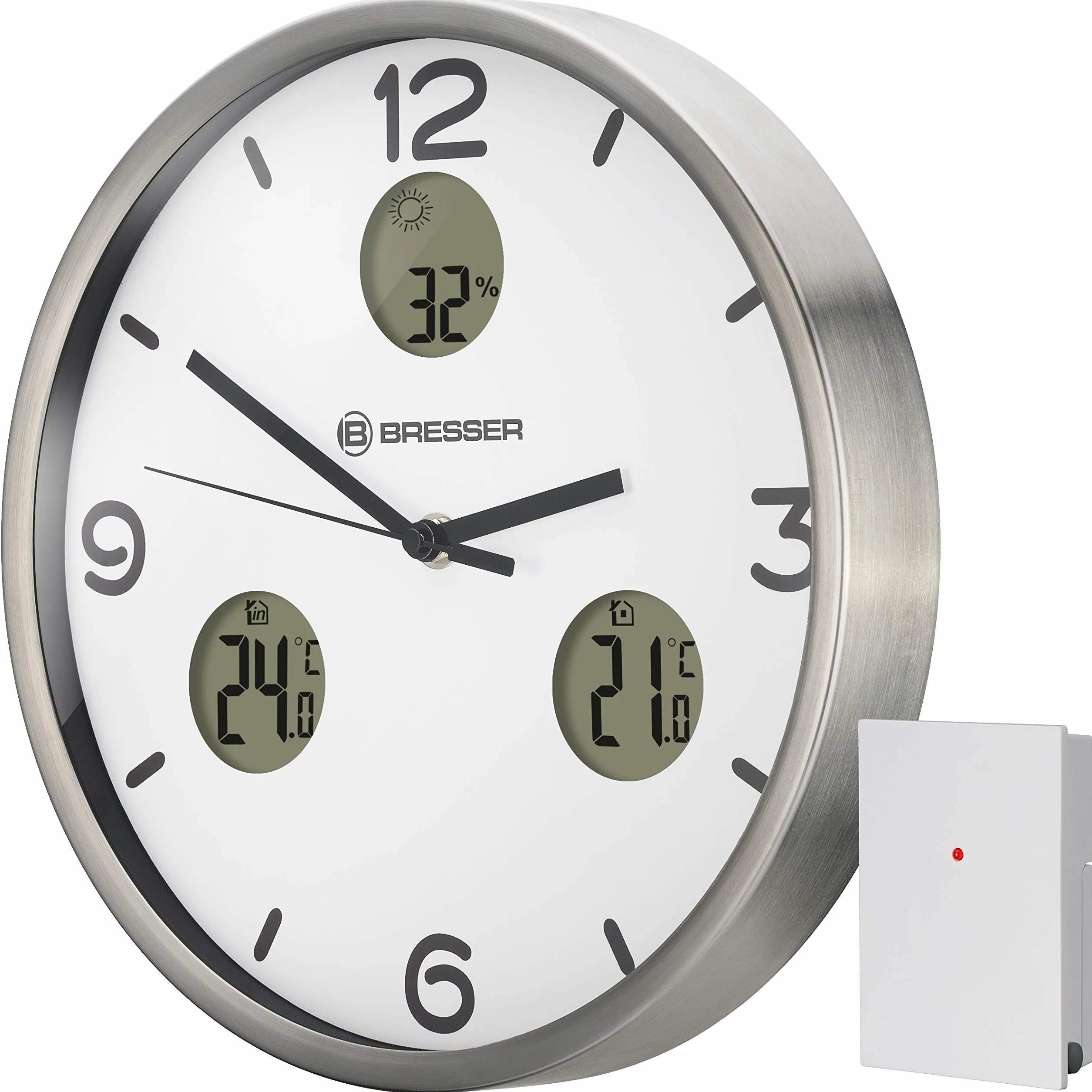 Bresser MyTime IO NX Horloge Murale Radio-pilotée avec thermomètre et hygromètre 30 cm de diamètre, Blanc.